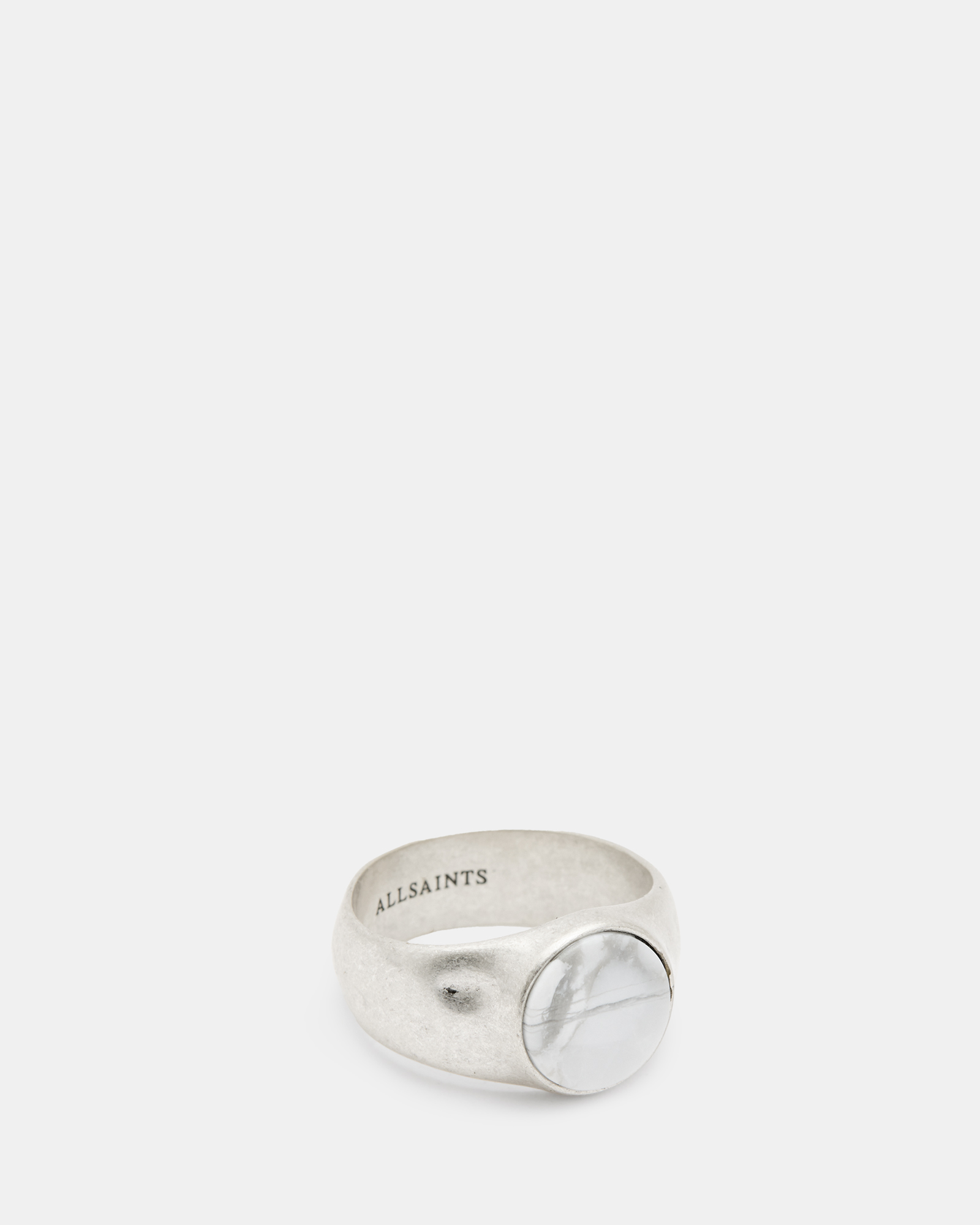 AllSaints Ryker Sterling Silver Stone Ring,, WARM SILVER/WHITE
