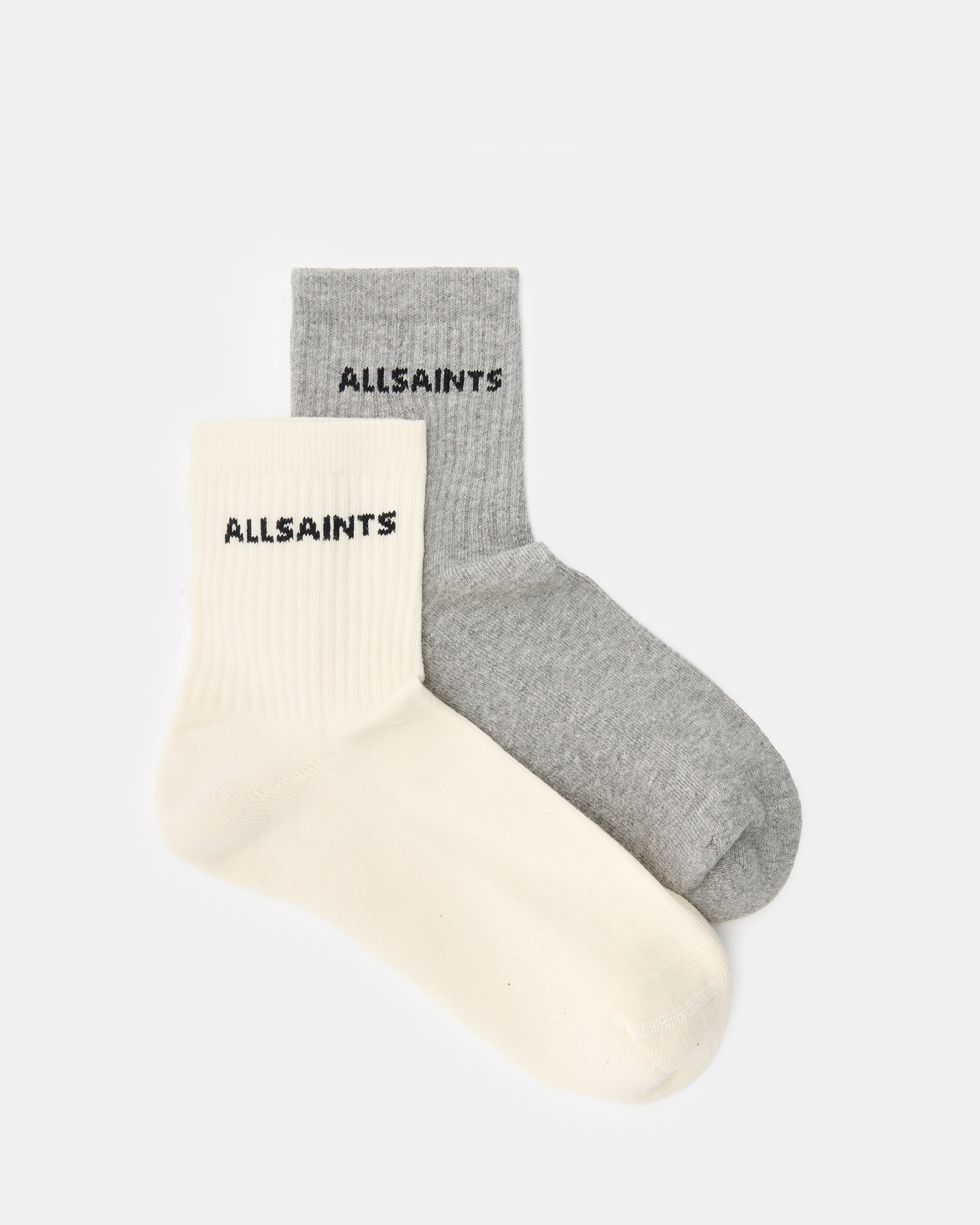 Allsaints Joss Logo Ankle Socks 2 Pack In Whisper Pink/grey