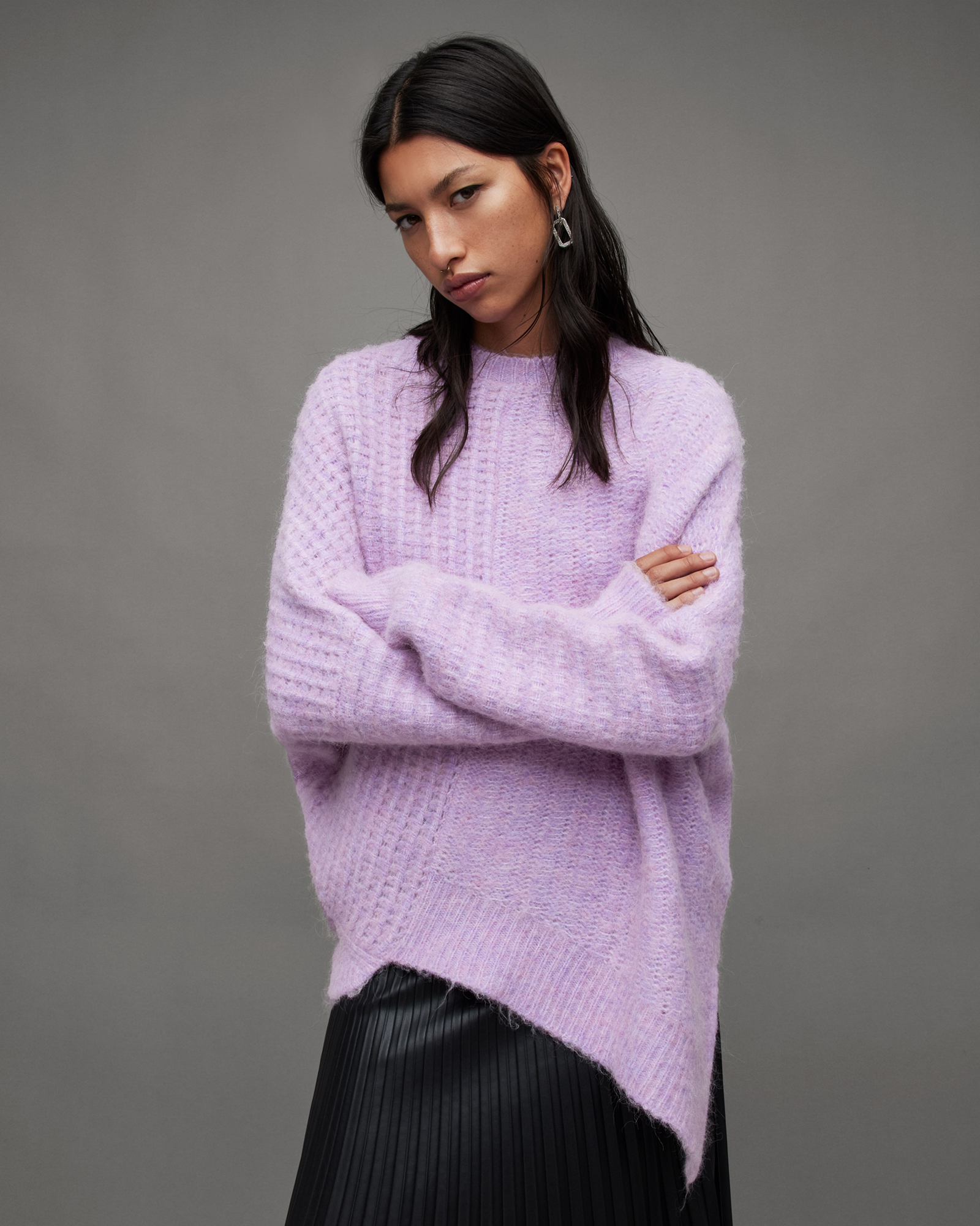 AllSaints Selena Asymmetric Wool Blend Sweater