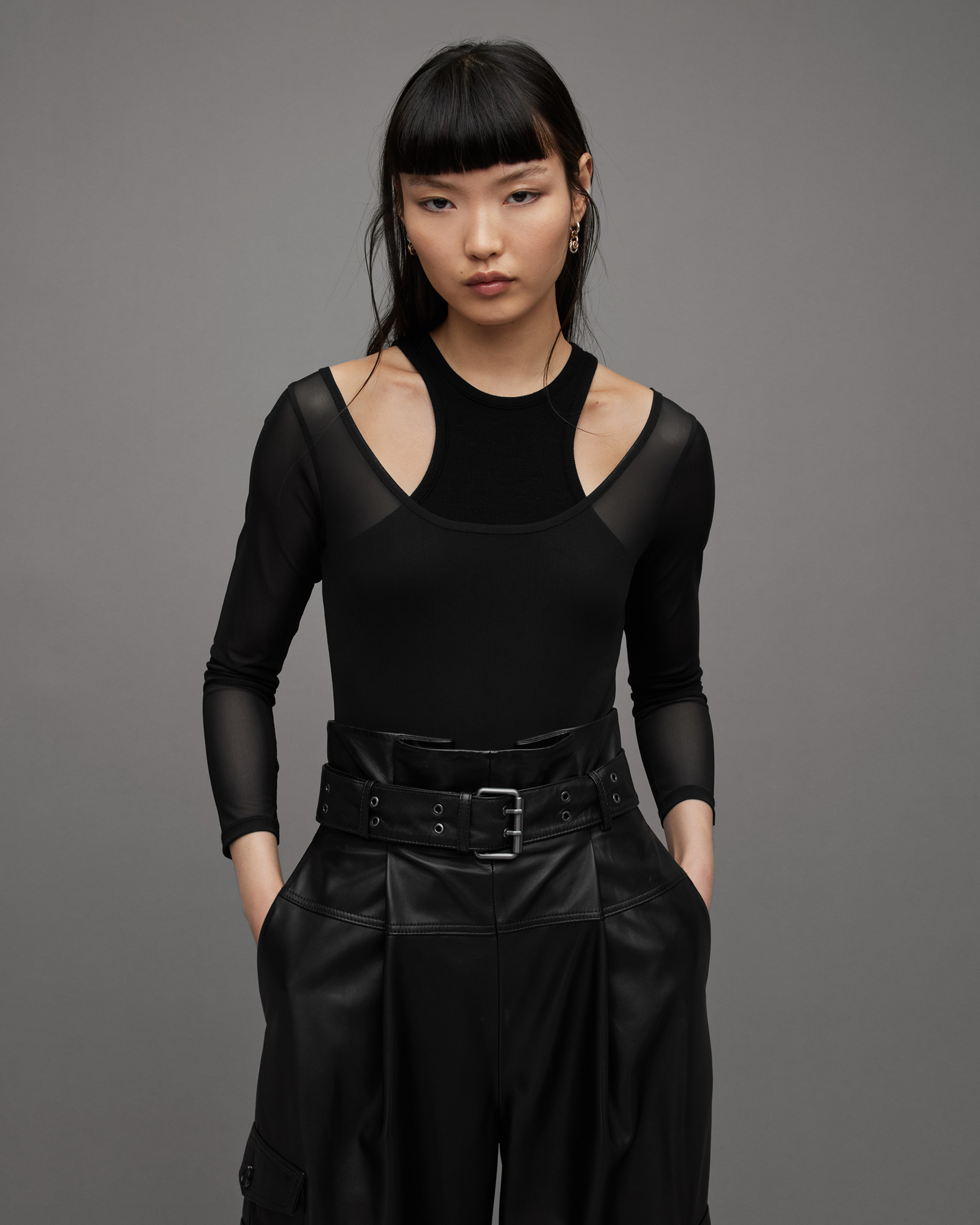 Nori Double Layered Racer Mesh Bodysuit Black | ALLSAINTS US