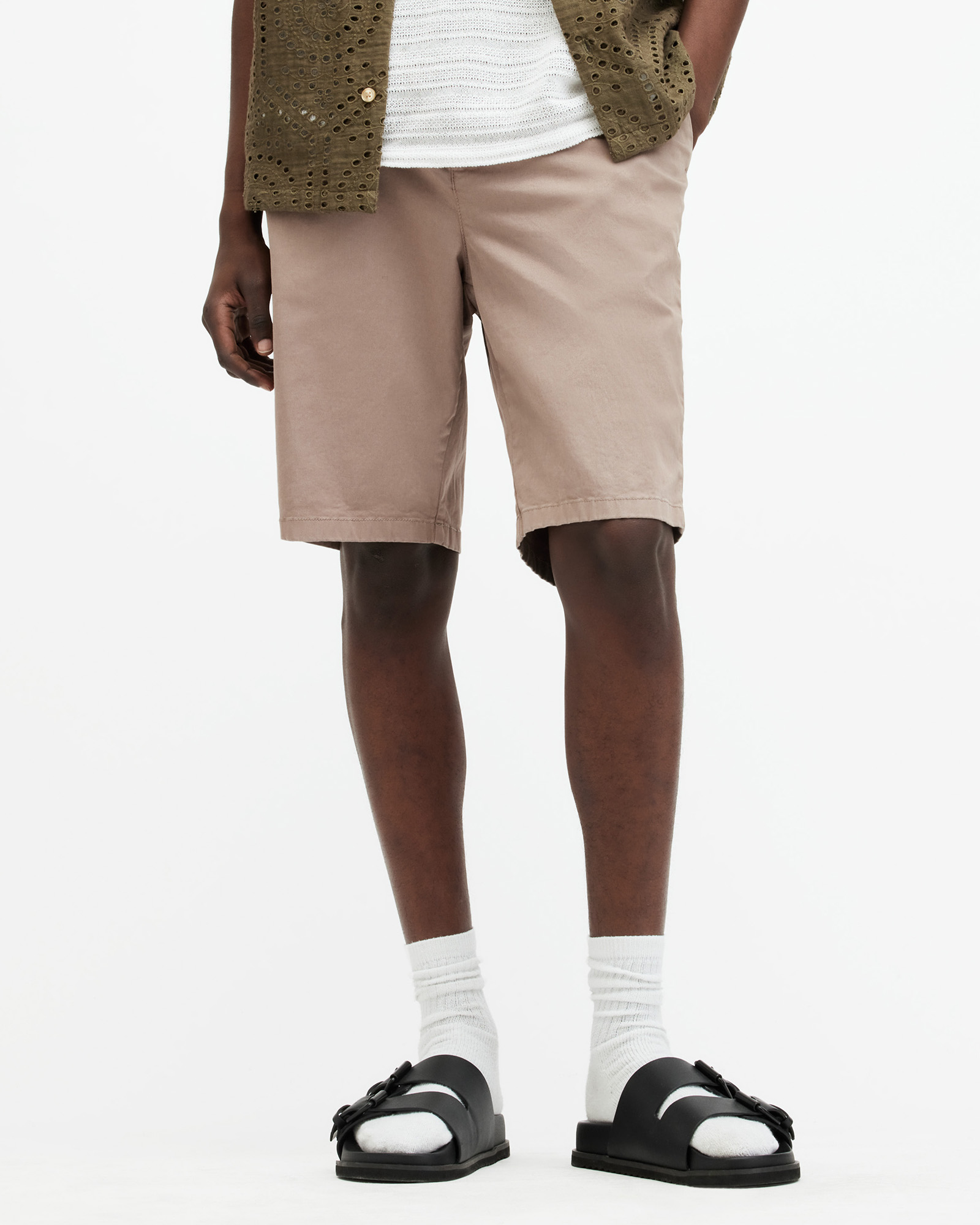 Shop Allsaints Troy Slim Fit Ramskull Shorts In Chestnut Brown