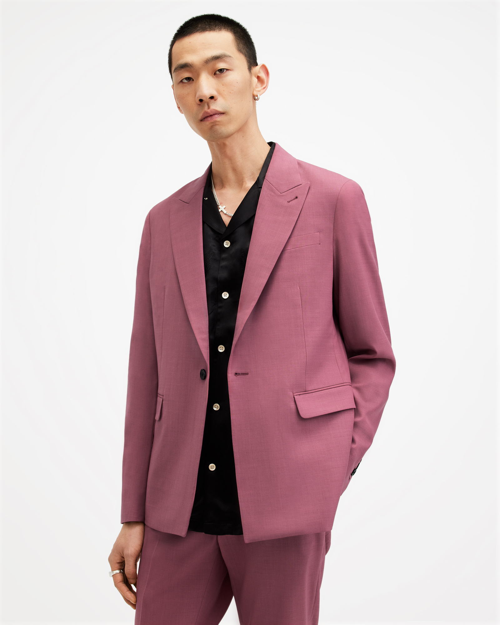 Shop Allsaints Aura Skinny Fit Stretch Blazer In Pink