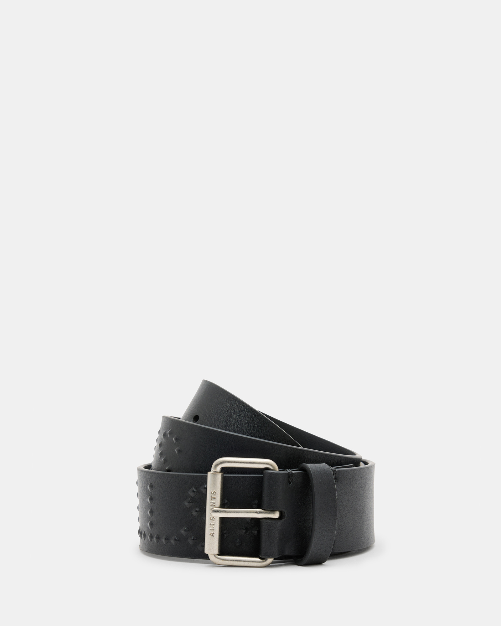 Shop Allsaints As Rocks Studded Leather Belt In Black/antq Nickel