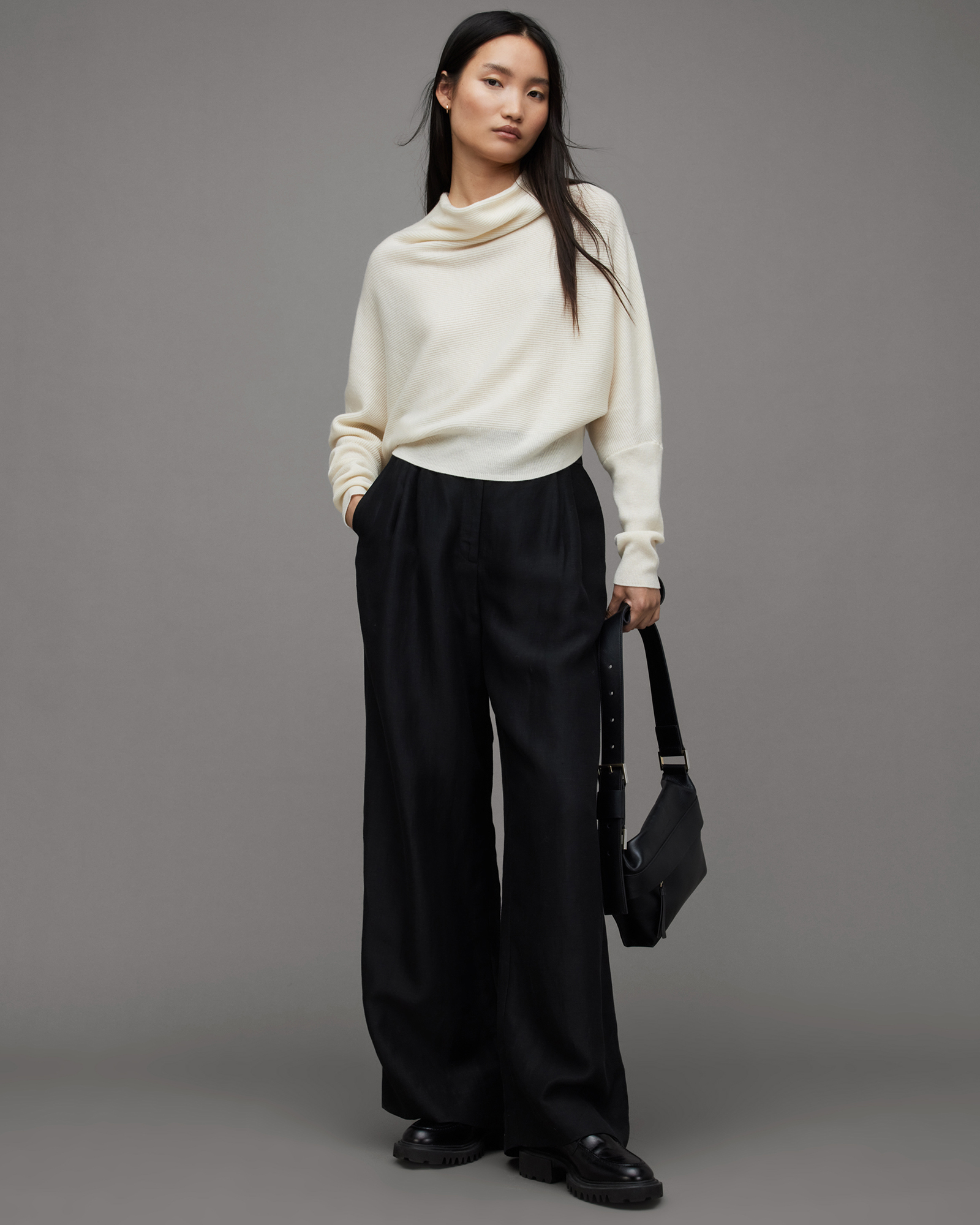 Ridley Cropped Wool Cashmere Mix Sweater Chalk White | ALLSAINTS US