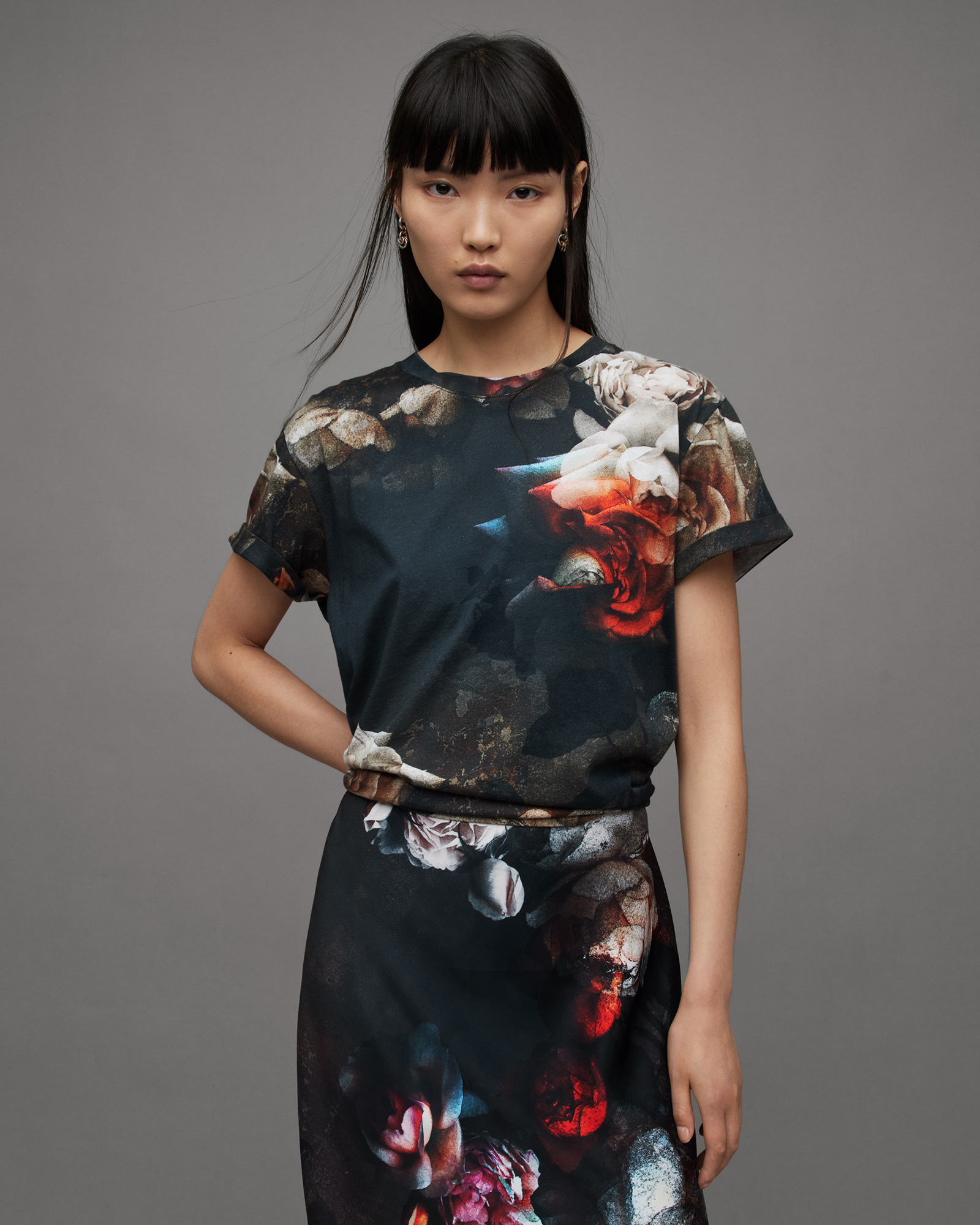 Anna Rosalie Floral Print T-Shirt Burnt Umber | ALLSAINTS US