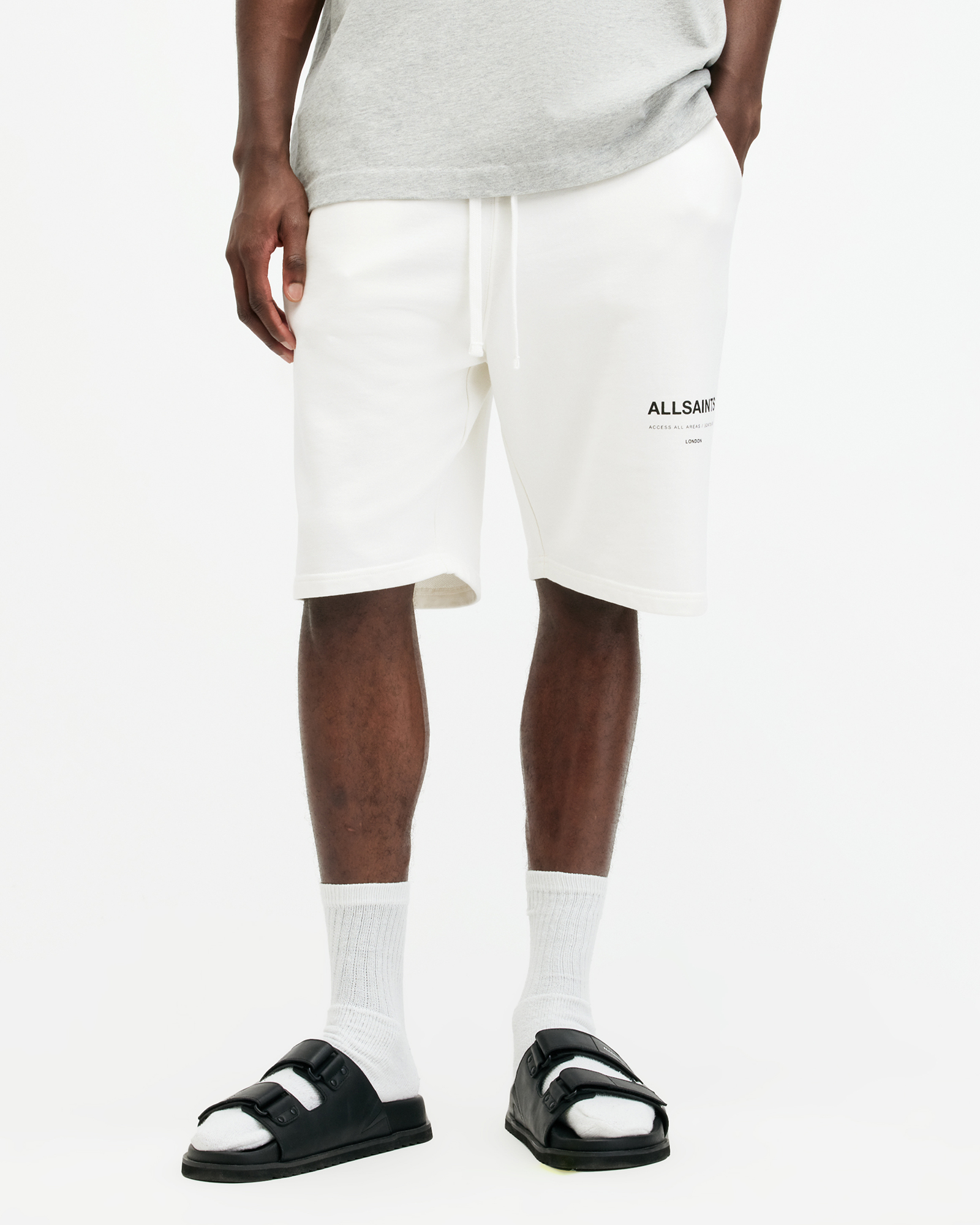Shop Allsaints Underground Relaxed Fit Sweat Shorts, In Ashen White