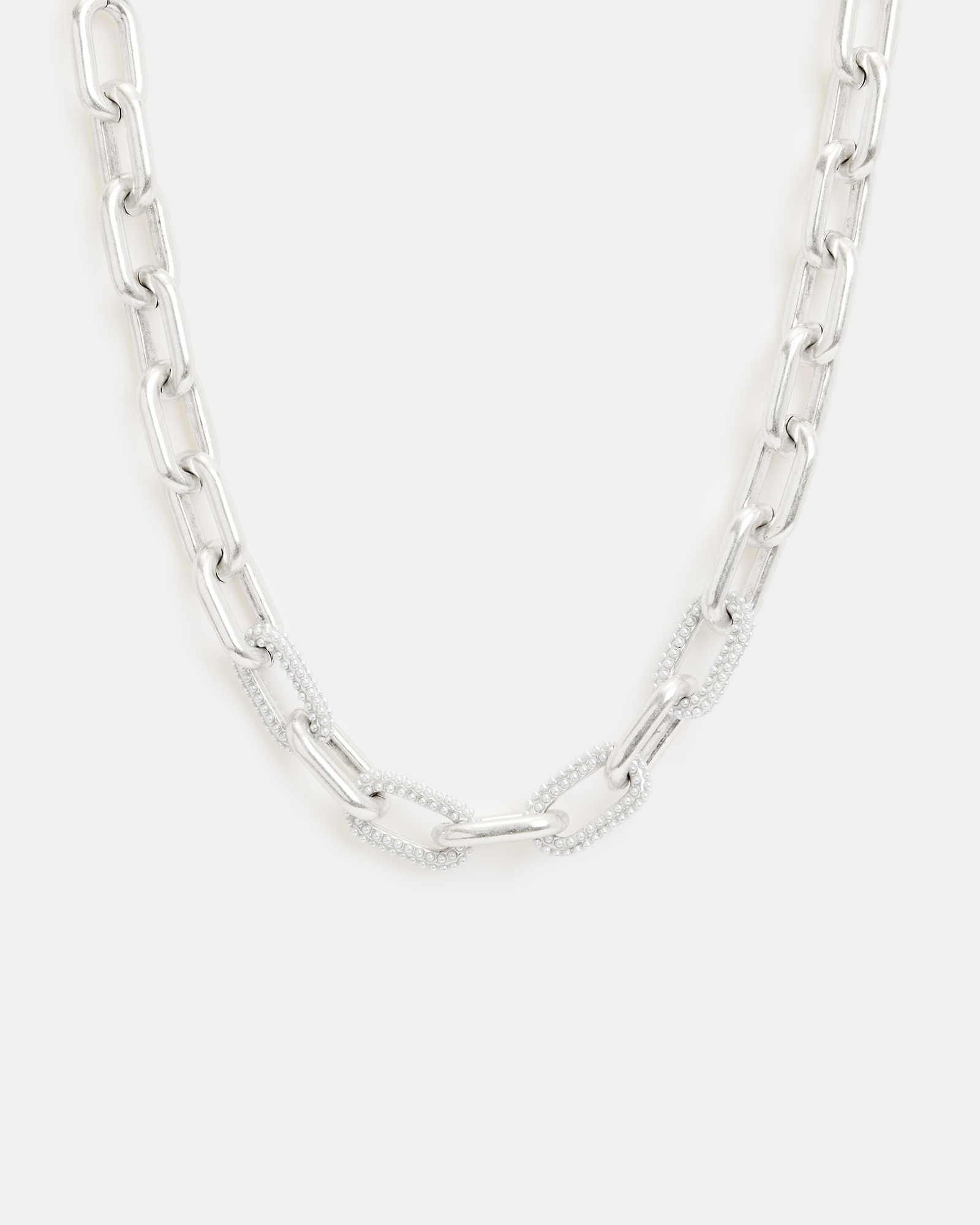 Shop Allsaints Cydney Chunky Oval Link Necklace, In Warm Silver/white
