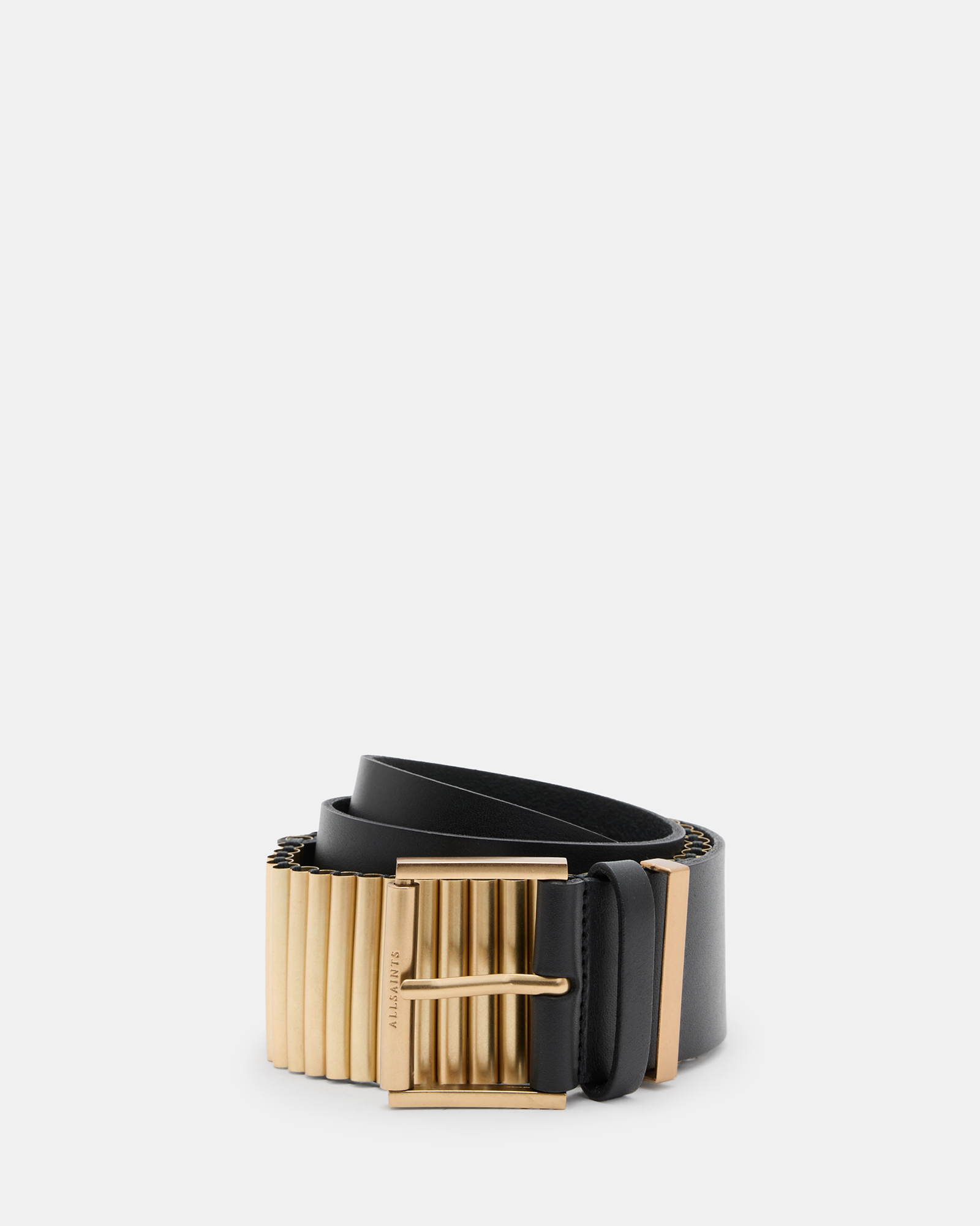 Shop Allsaints Darcy Beaded Leather Belt, In Black/warm Brass