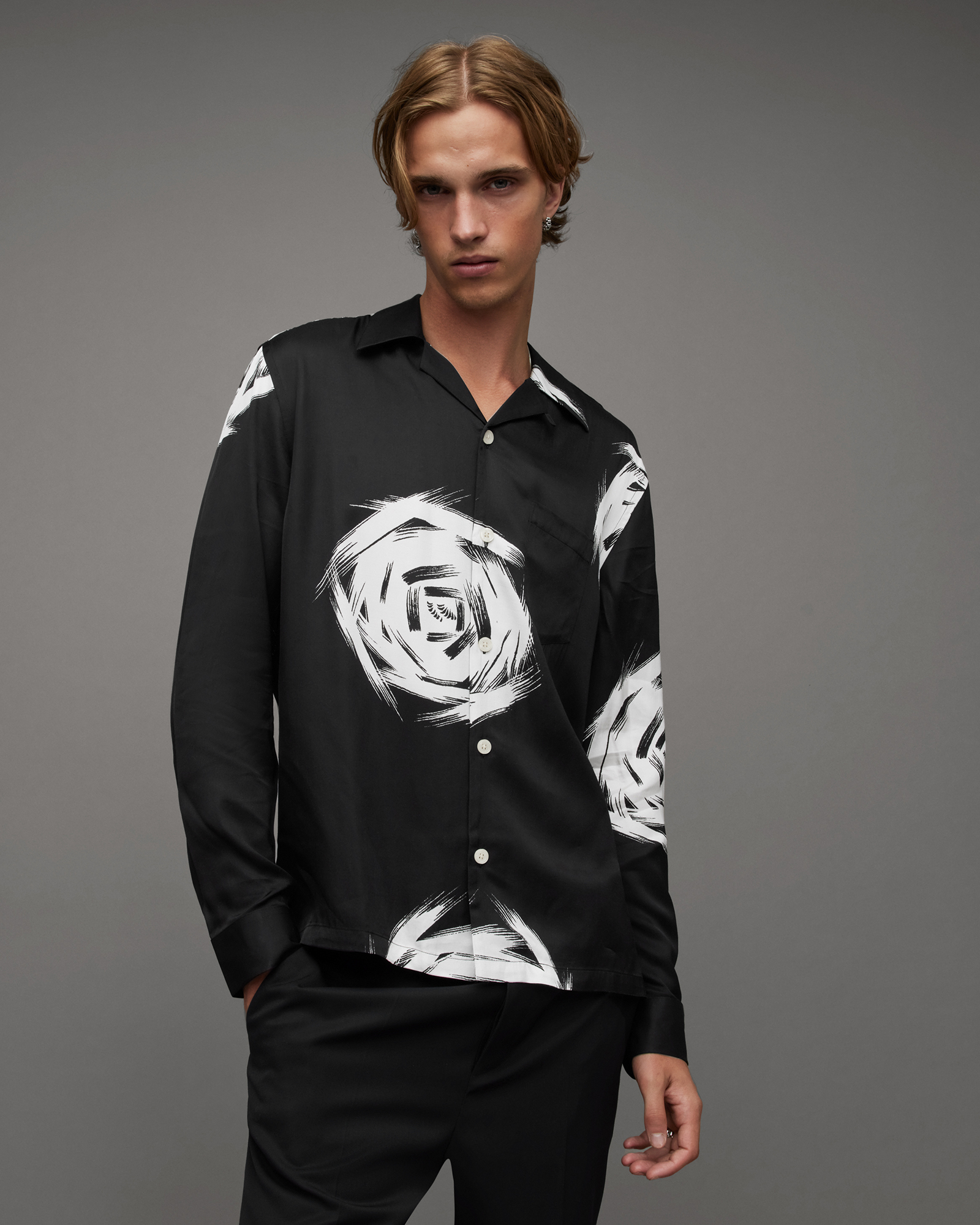 Rose Galaxy Floral Print Shirt Jet Black | ALLSAINTS US