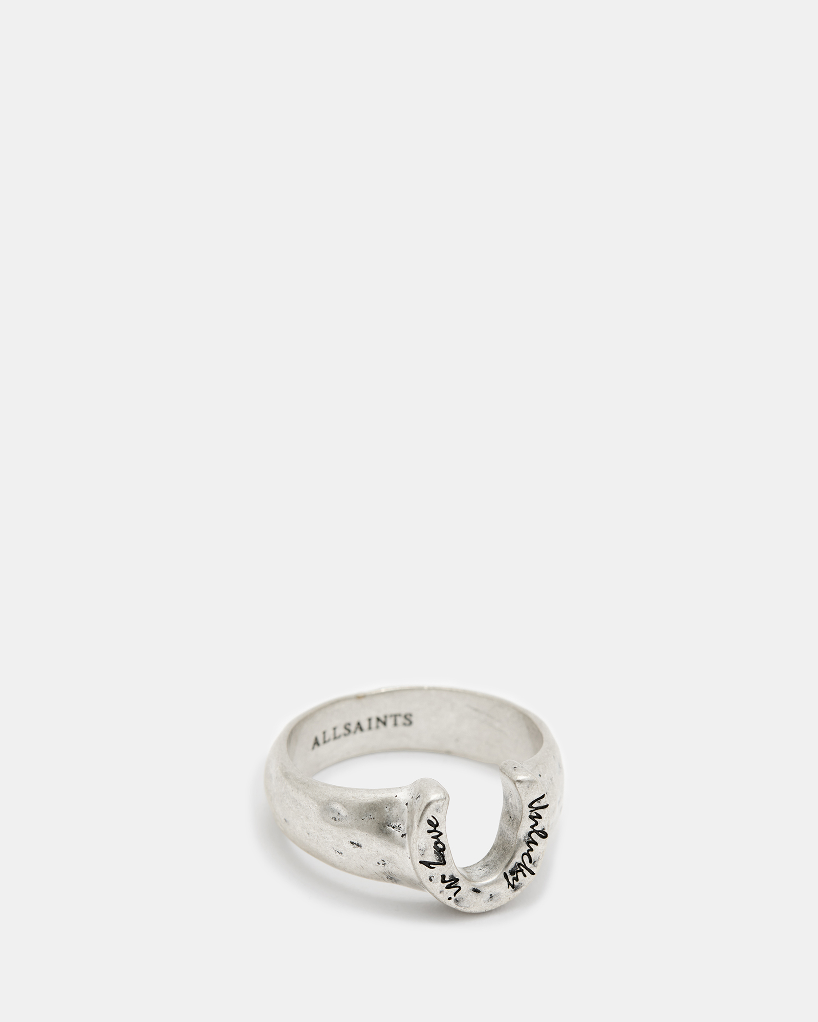 Allsaints Horseshoe Sterling Silver Signet Ring In Warm Silver