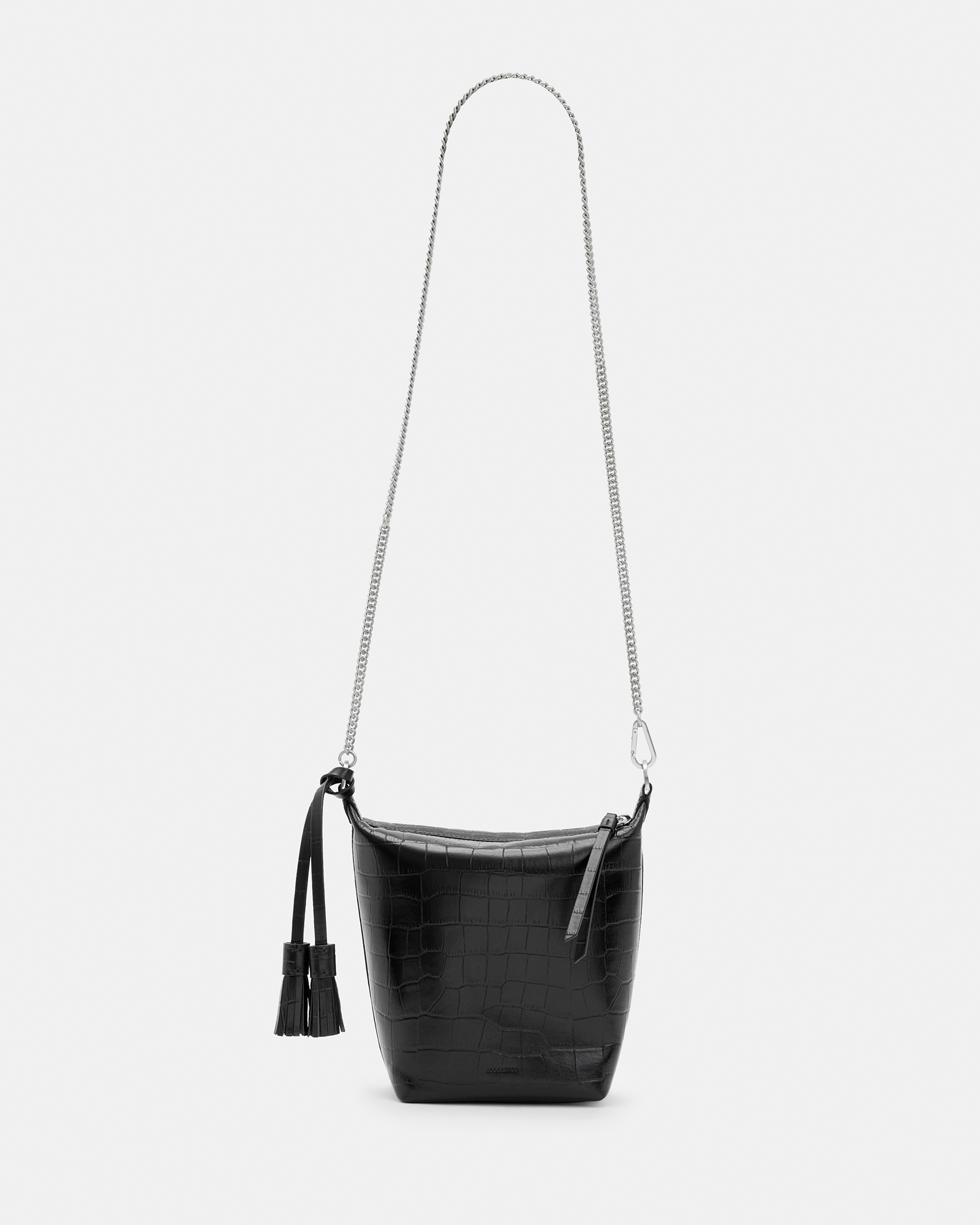 Evaline Fringed Leather Crossbody Bag BLACK CROC | ALLSAINTS US