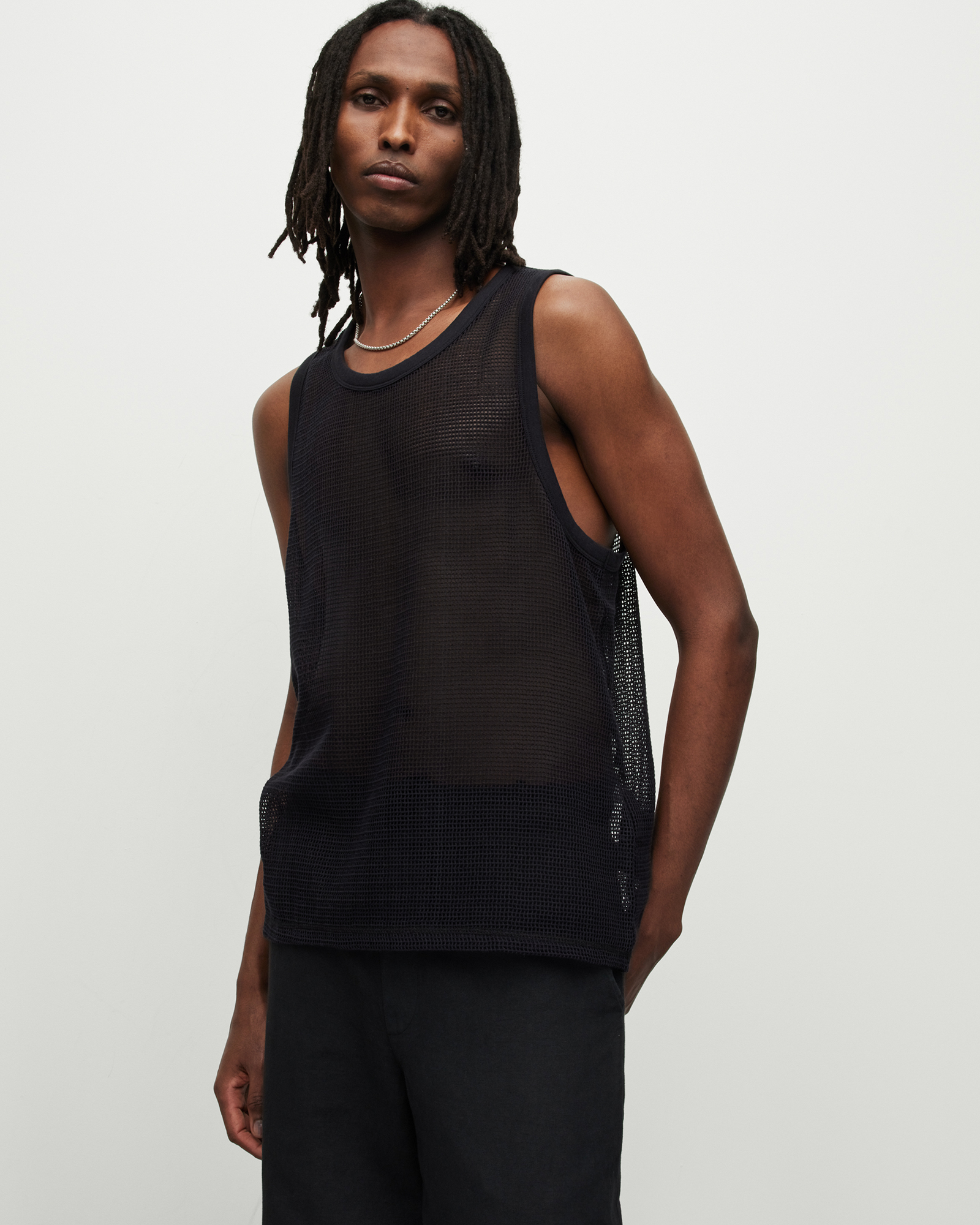 Shop Allsaints Anderson Mesh Relaxed Fit Tank In Jet Black