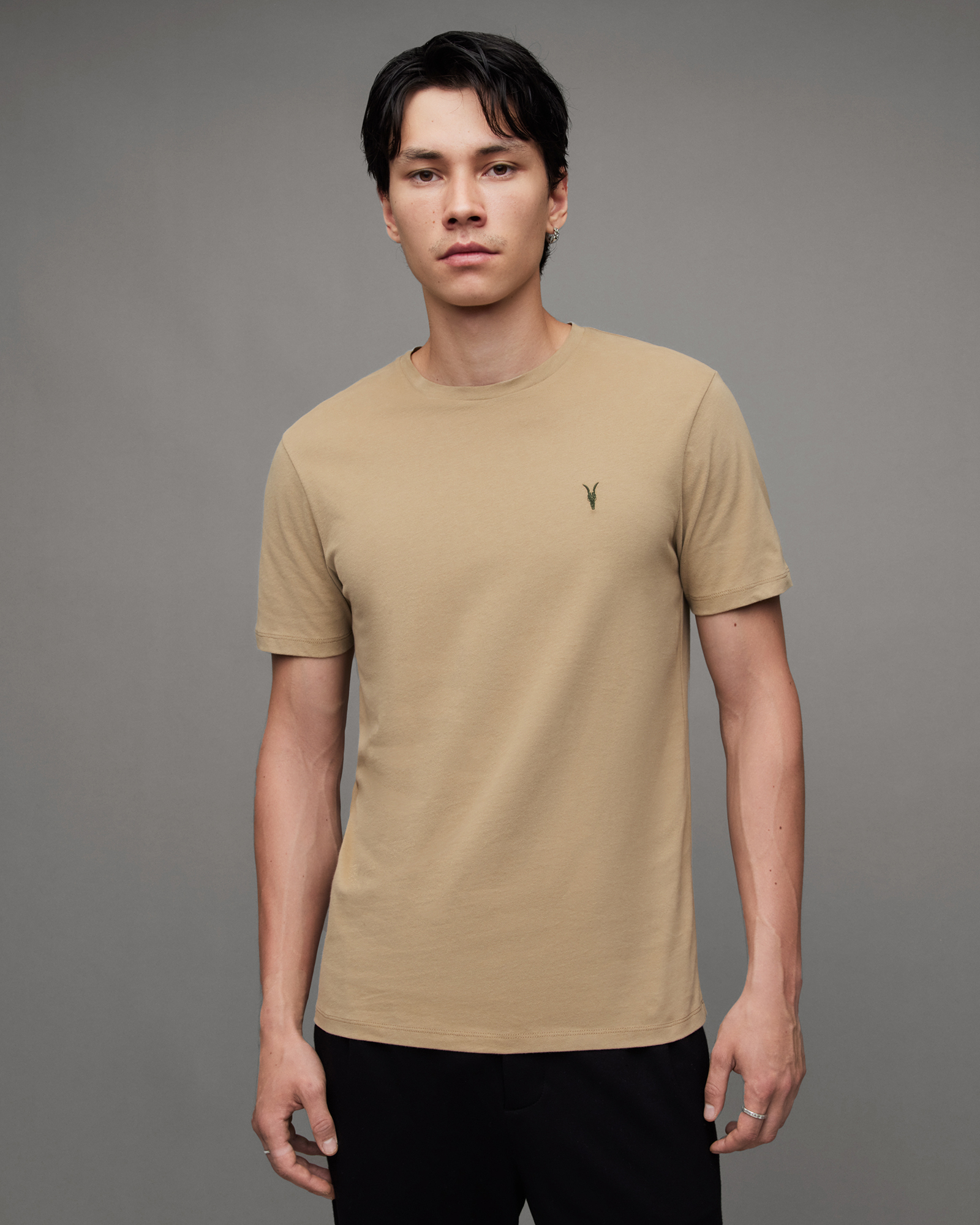 Allsaints Brace Brushed Cotton Contrast T-shirt In Sea Clay Green