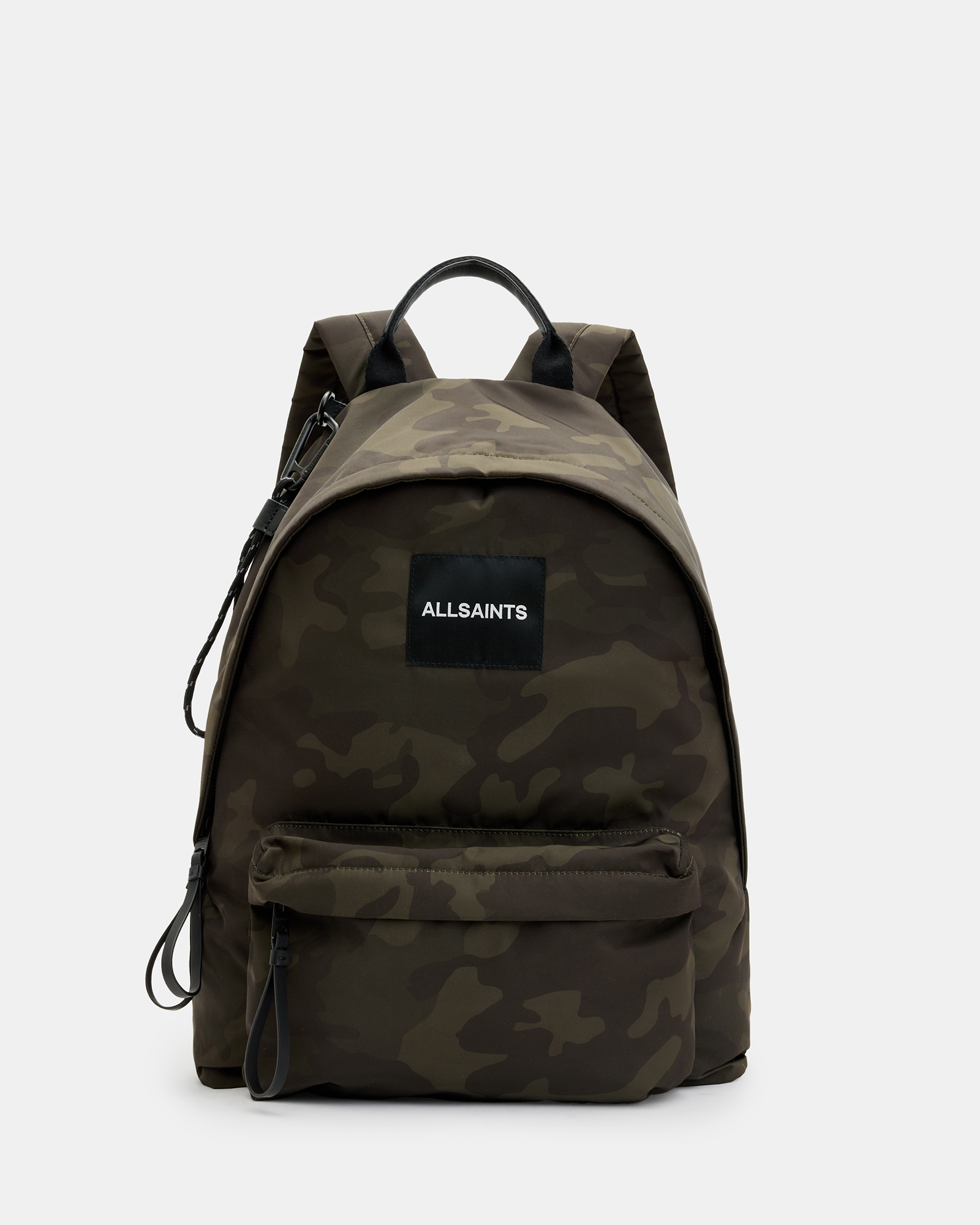 Shop Allsaints Carabiner Embossed Logo Backpack In Dark Camo Green