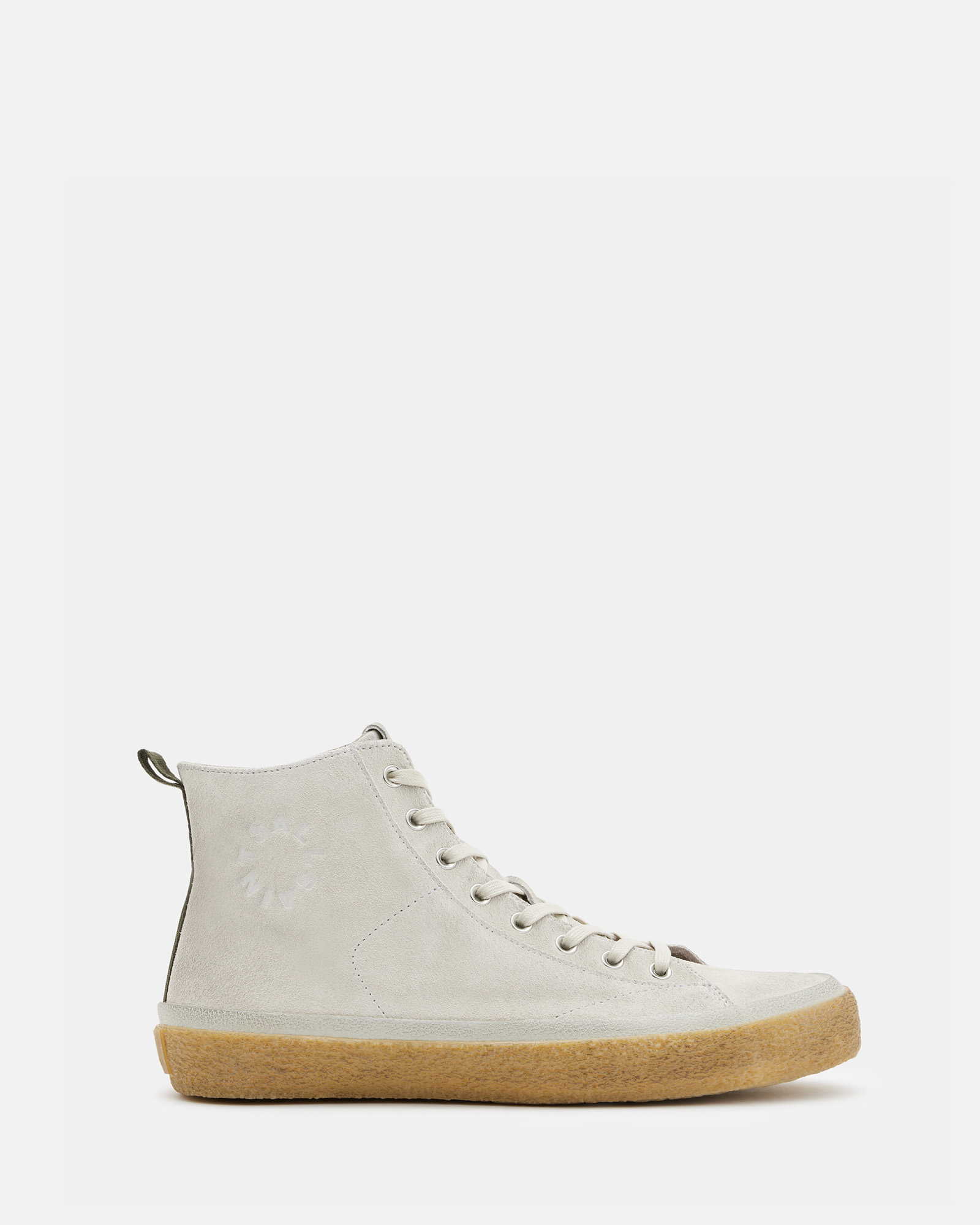 Allsaints Crister Logo Leather High Top Trainers In Chalk White