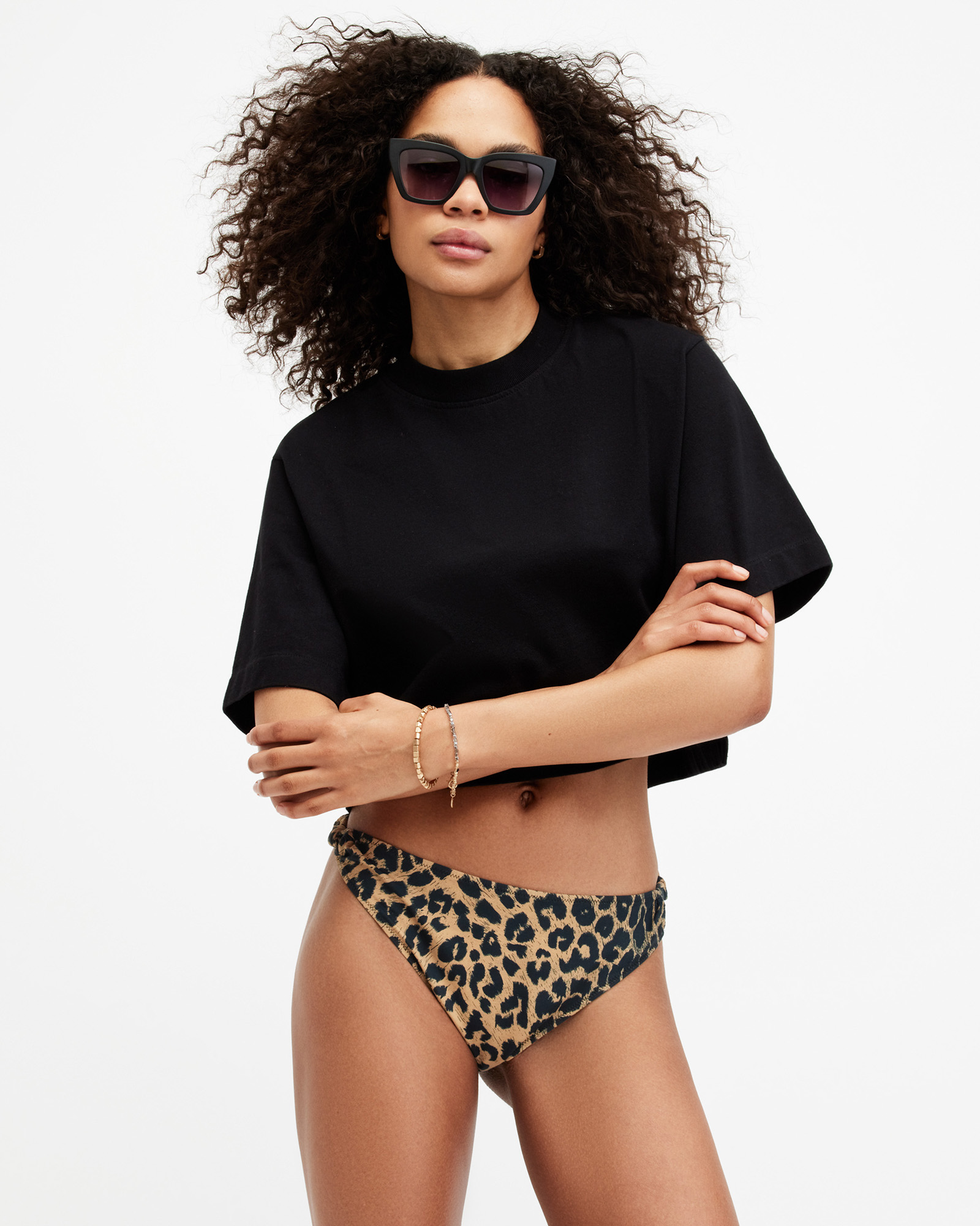 Allsaints Emma Knotted Animal Print Bikini Bottoms In Leopard Brown