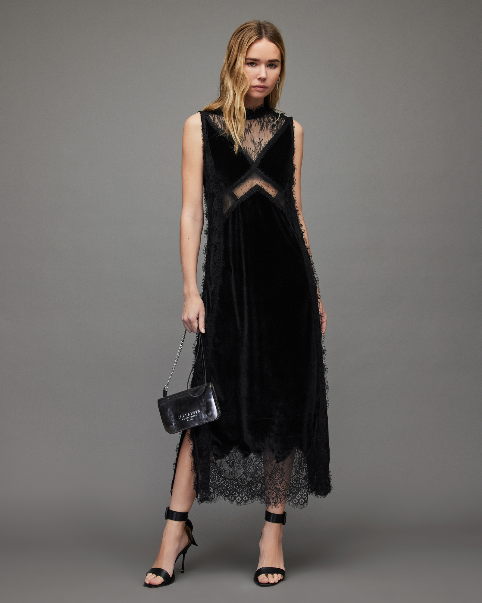 Mila Velvet Maxi Dress Black | ALLSAINTS US