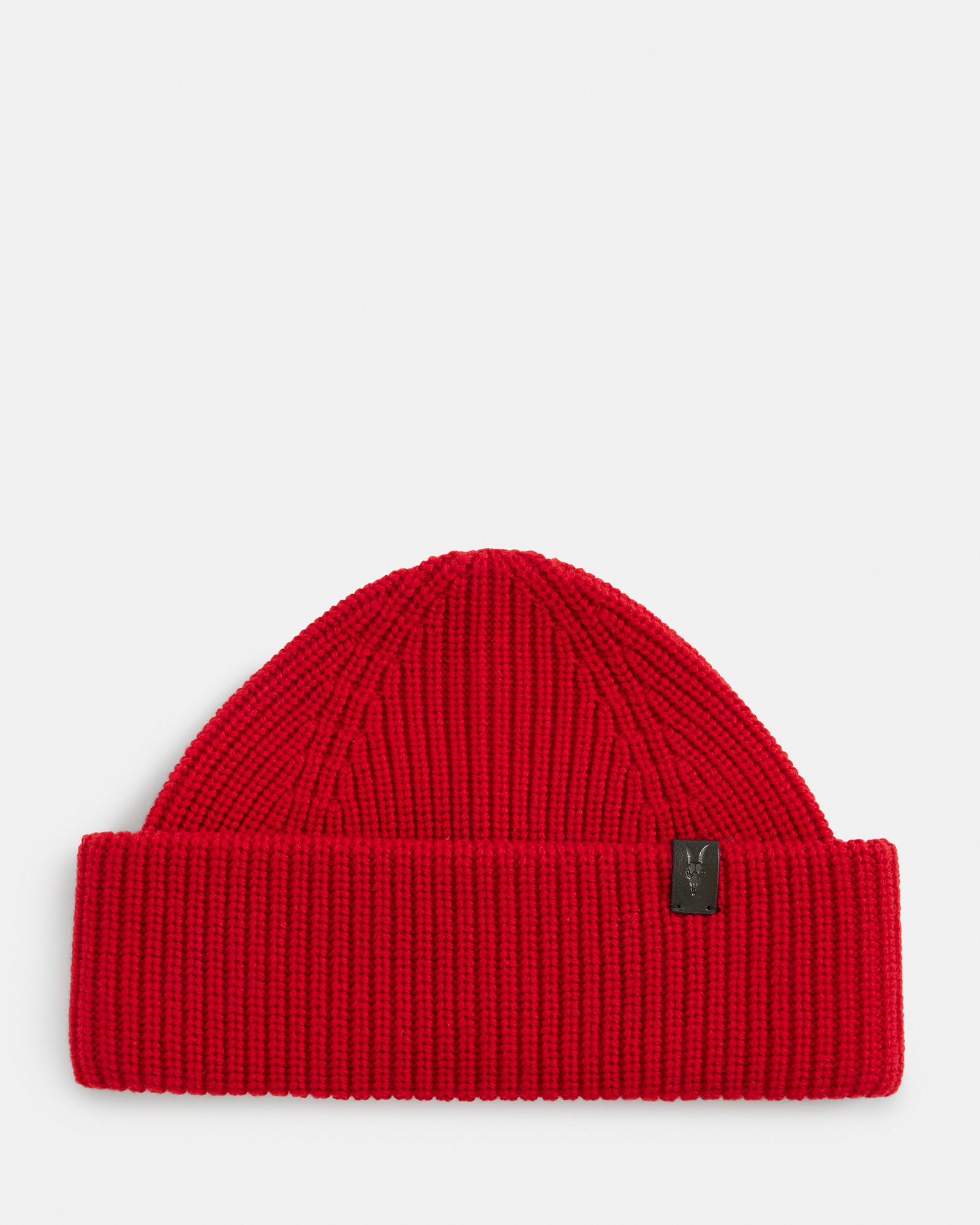 Allsaints Merino Turned Up Cuff Wool Beanie In Pyrope Red