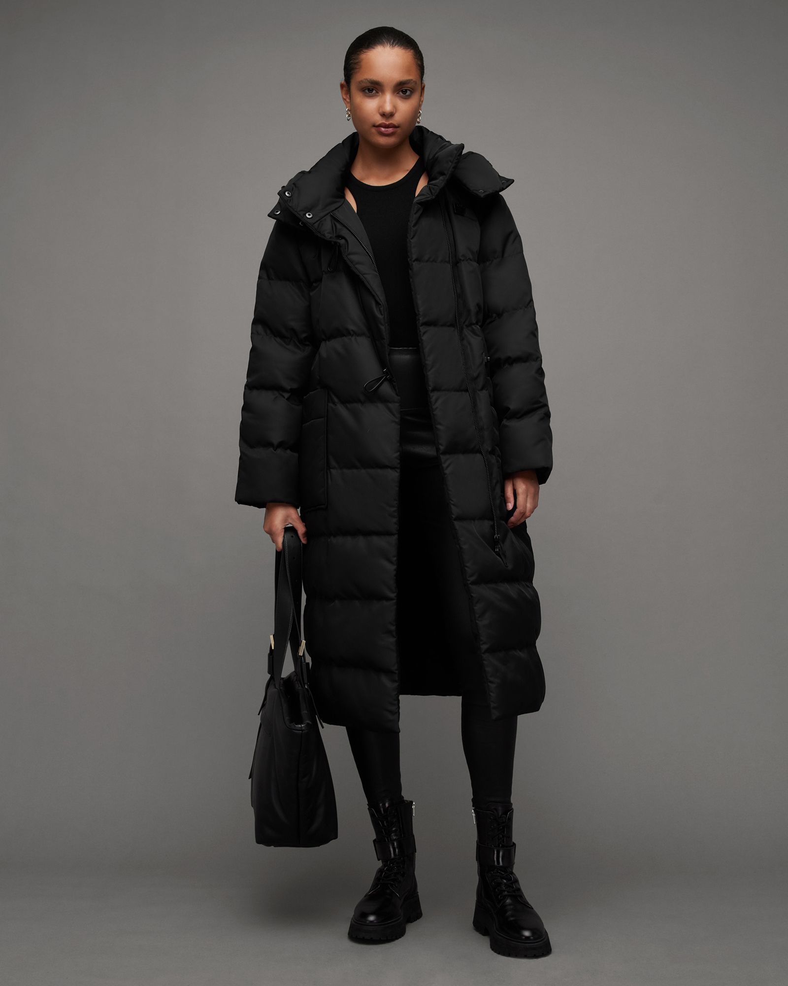 Allana Oversized Long Quilt Puffer Coat Black | ALLSAINTS US