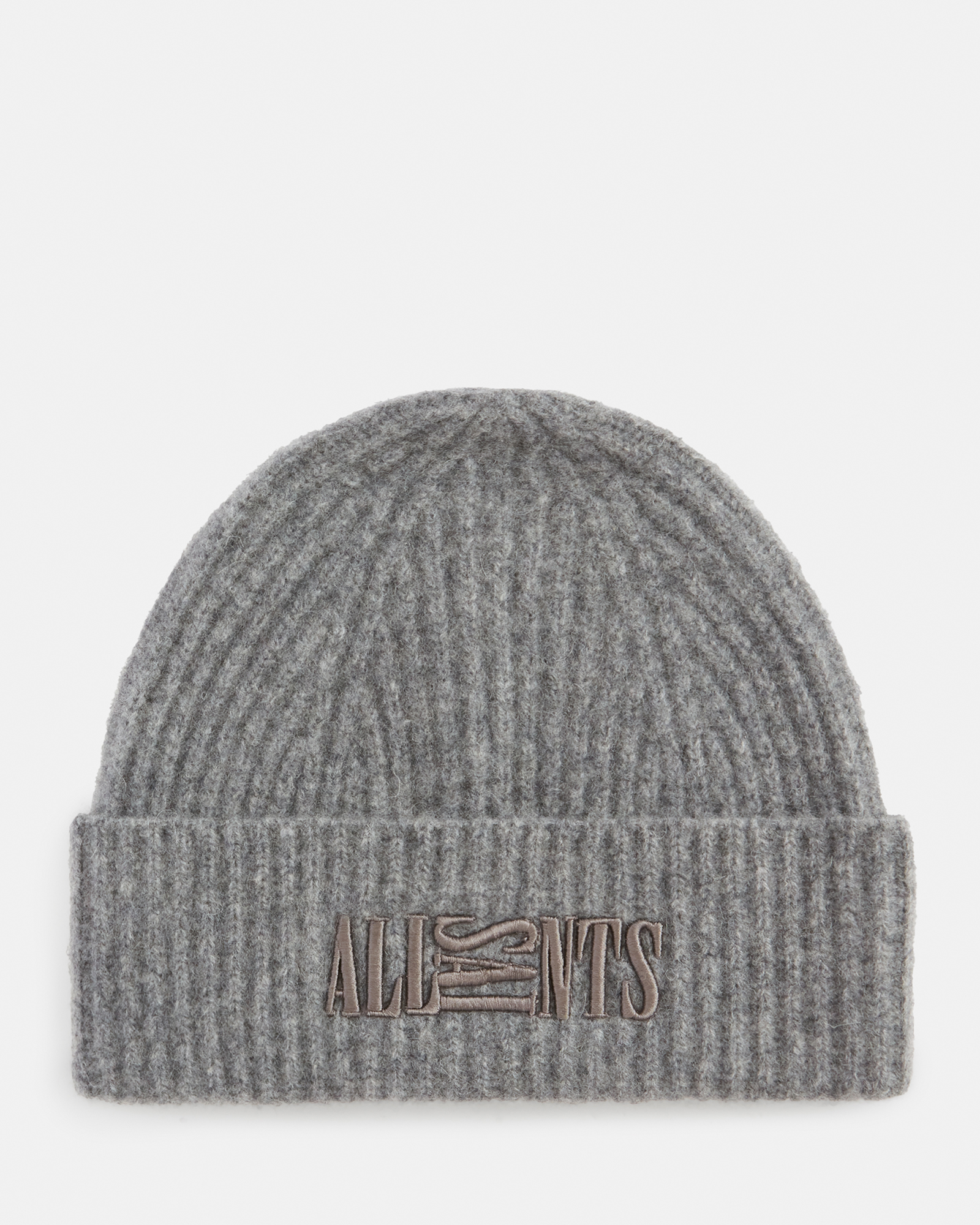 Oppose Boiled Wool Embroidered Beanie Grey Marl | ALLSAINTS US | Beanies