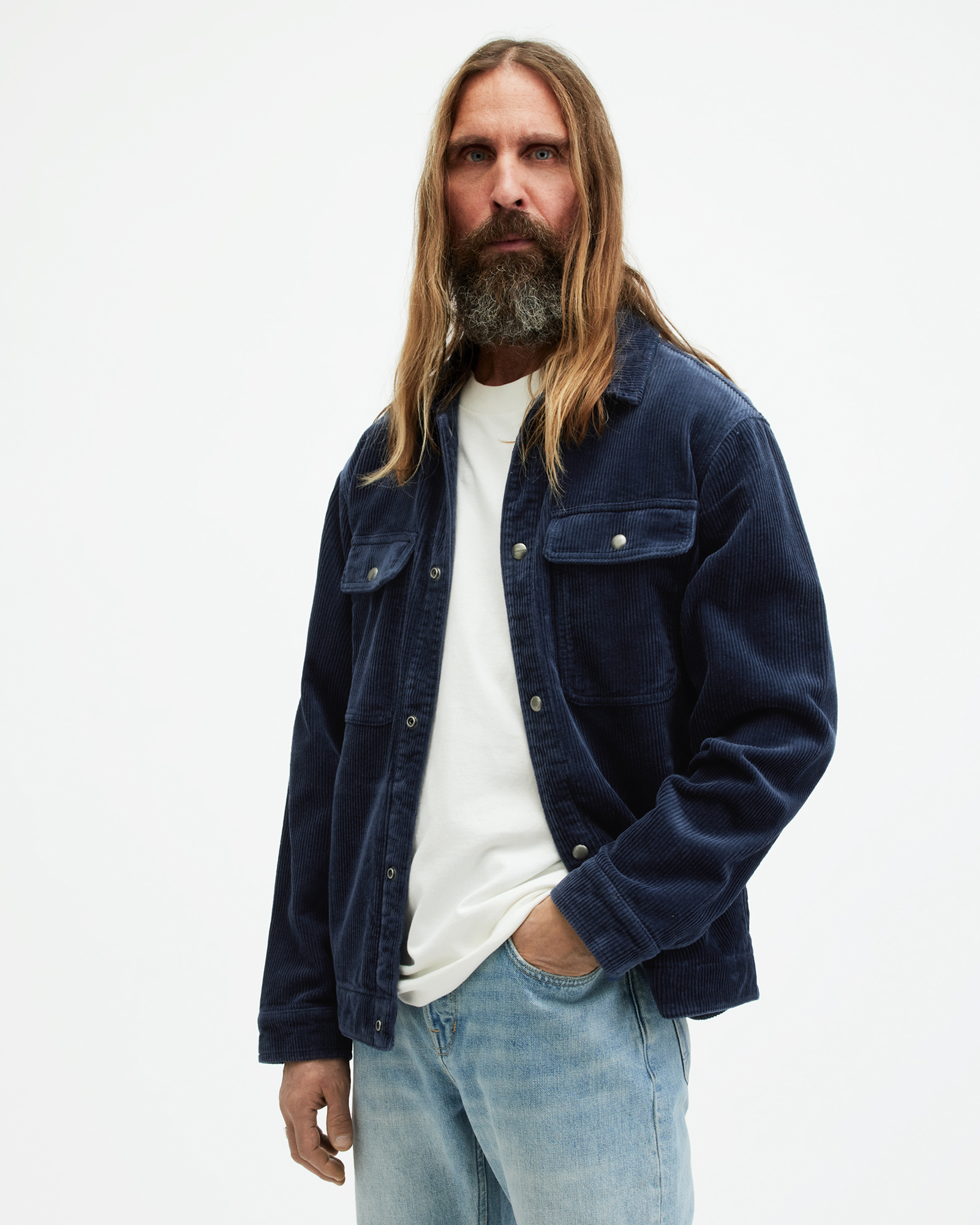 Shop Allsaints Castleford Corduroy Relaxed Overshirt, In Starry Blue