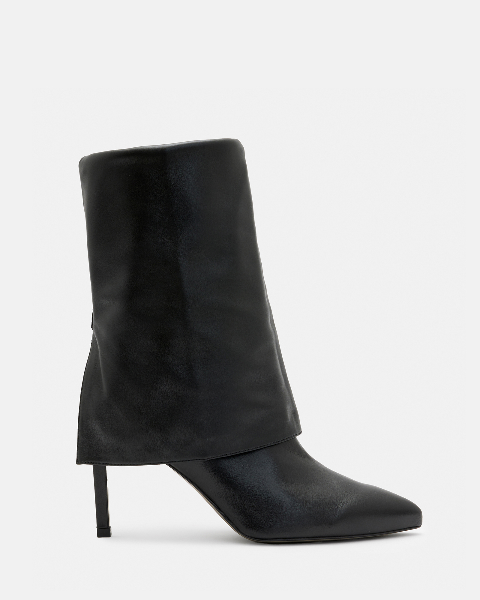Allsaints Odyssey Knee High Folding Leather Boots In Black