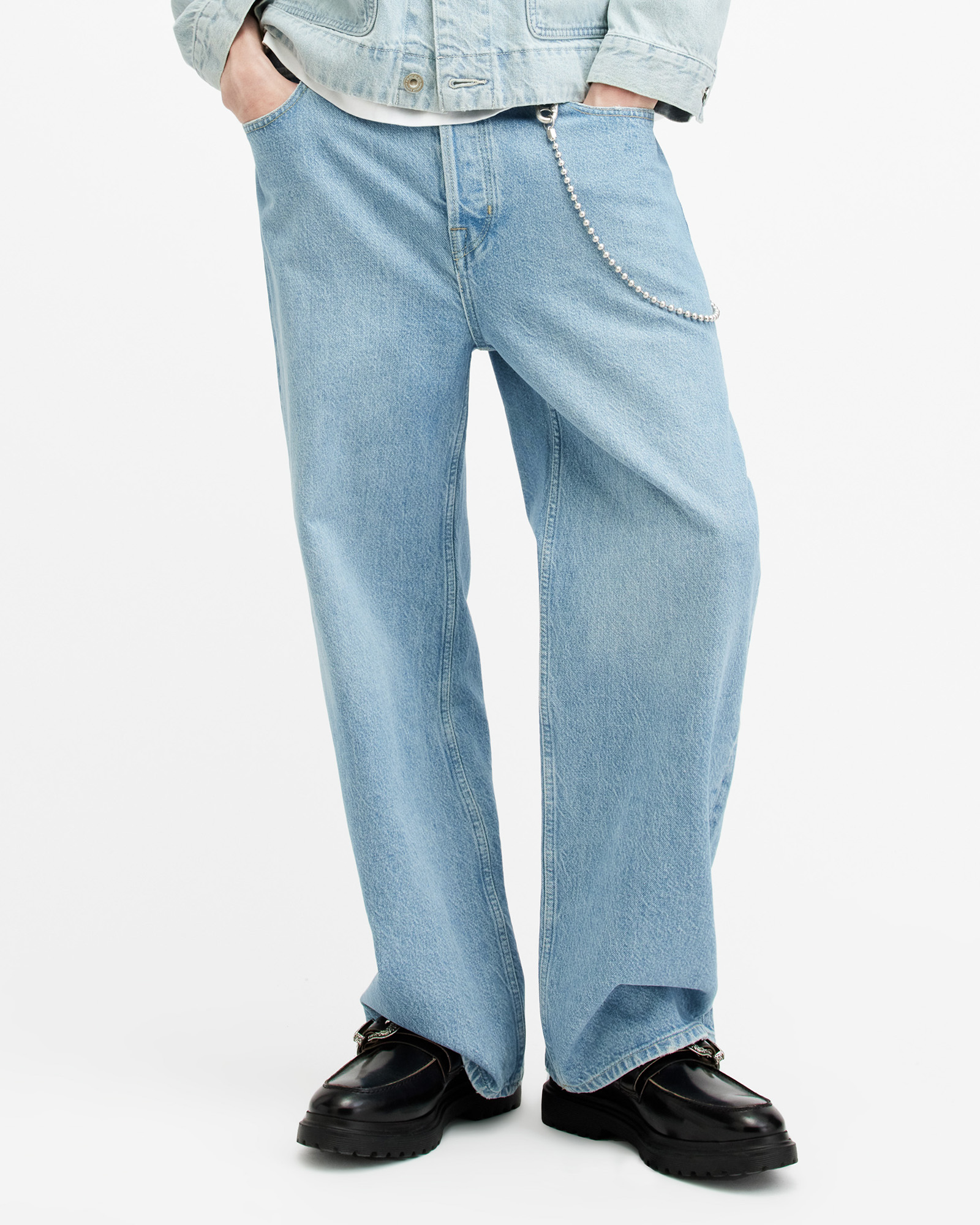 Shop Allsaints Lenny Loose Fit Wide Leg Denim Jeans, In Indigo Blue