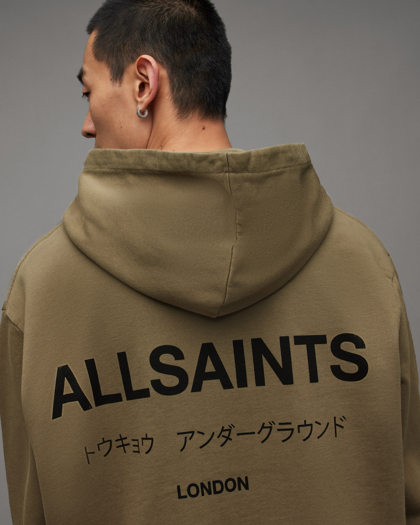 Allsaints Underground Relaxed Fit Pullover Hoodie In Khaki