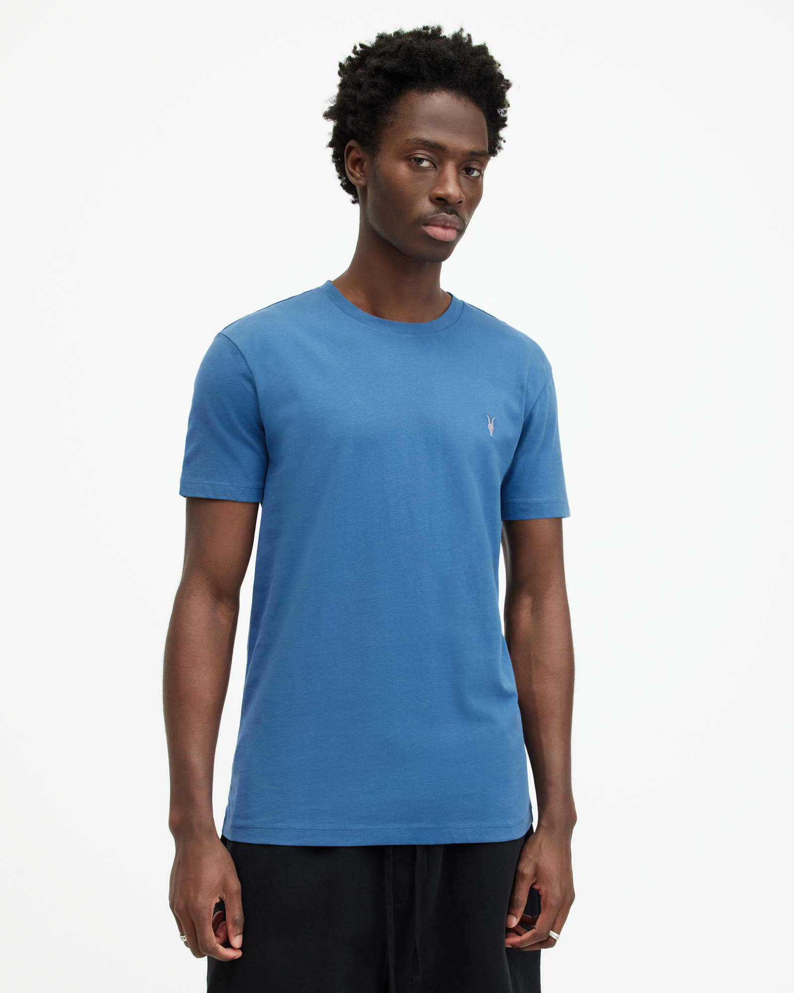 Shop Allsaints Brace Brushed Cotton Crew Neck T-shirt In Atlantic Blue