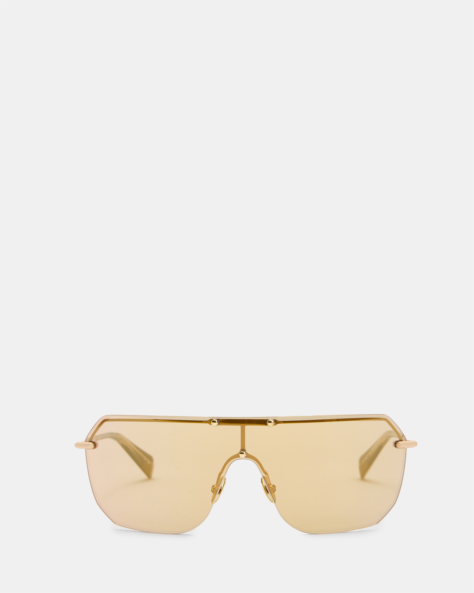 Shop Allsaints Ace Rimless Visor Sunglasses In Mirror Gold
