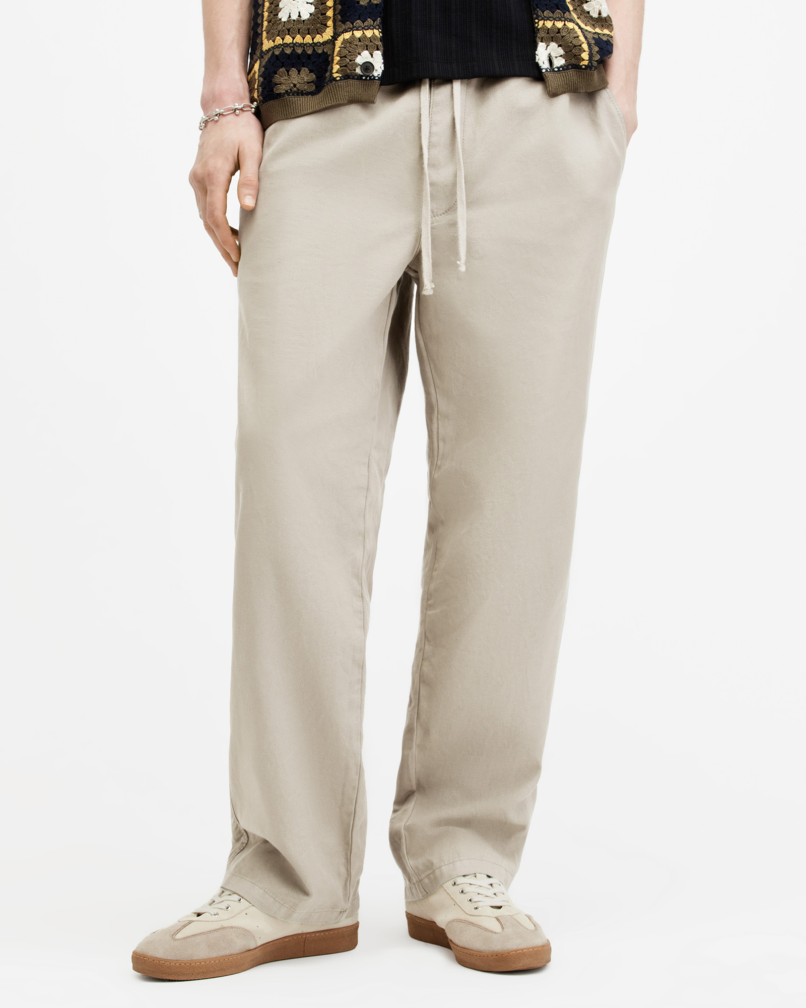 Shop Allsaints Hanbury Straight Fit Trousers, In Oyster Grey