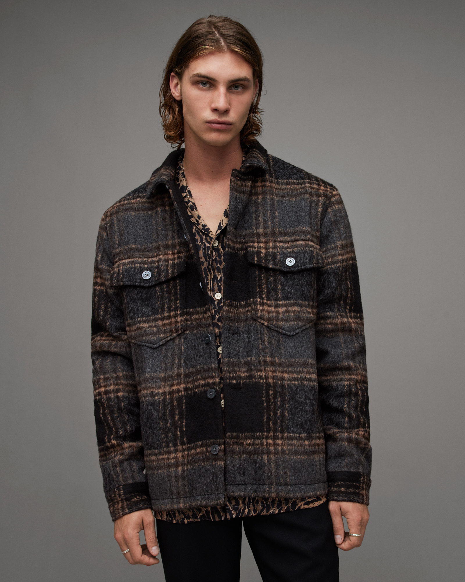 ALLSAINTS ALLSAINTS FORNAX CHECKED BORG LINED SHIRT JACKET