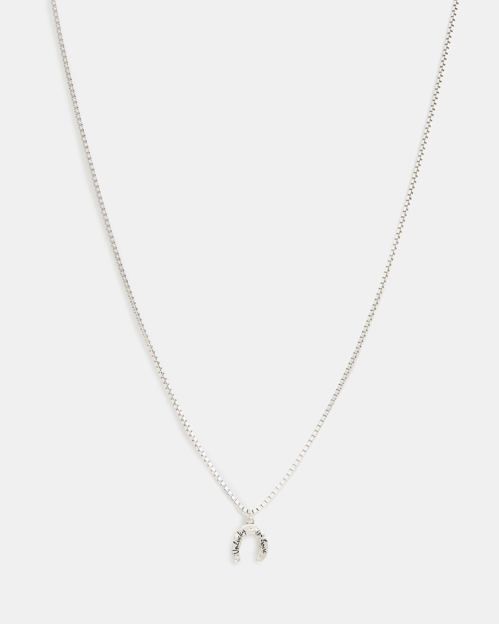 Allsaints Horseshoe Pendant Box Chain Necklace In Warm Silver