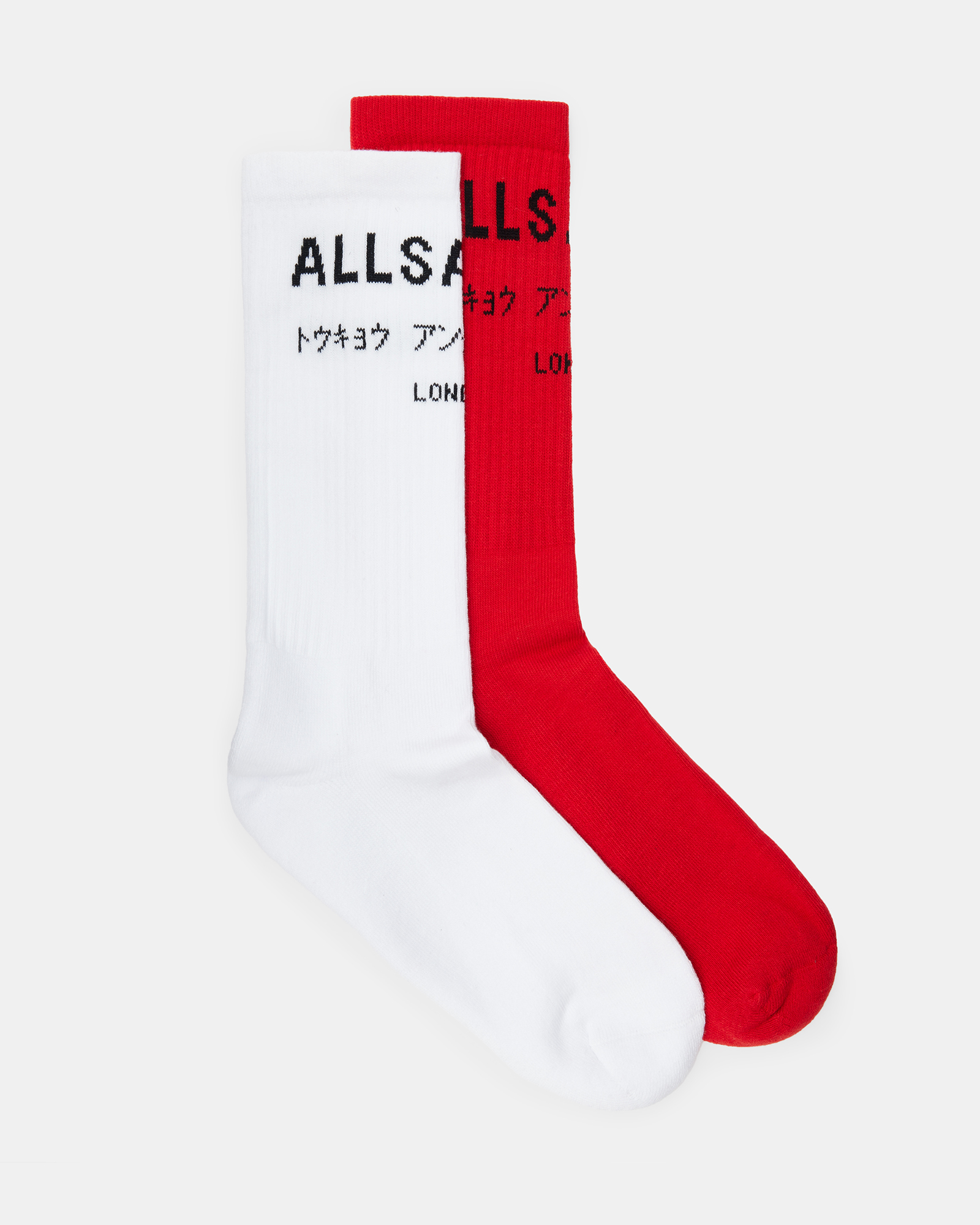 Allsaints Underground Logo Socks 2 Pack In Postbox Red/white