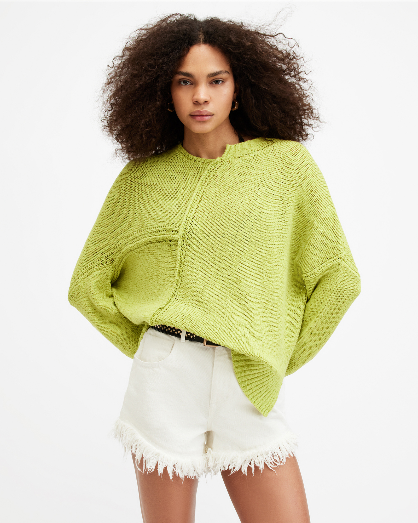 Shop Allsaints Lock Slub Asymmetric Relaxed Fit Sweater In Zest Lime Green