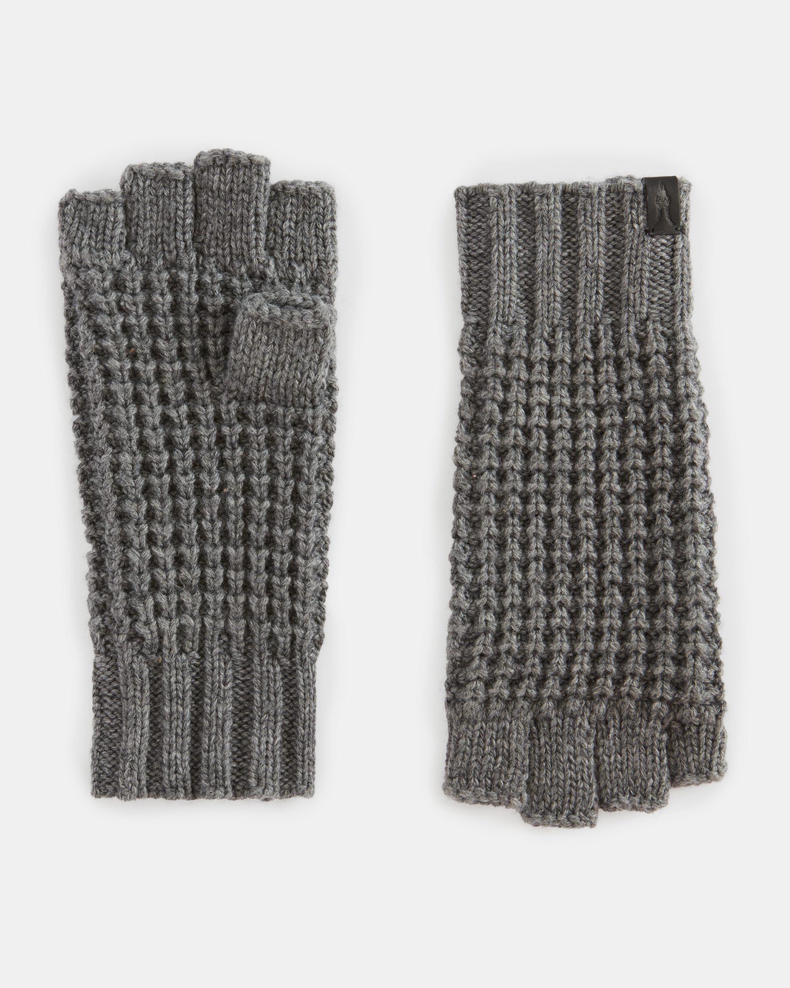 Allsaints Nevada Ribbed Fingerless Gloves In Grey Marl