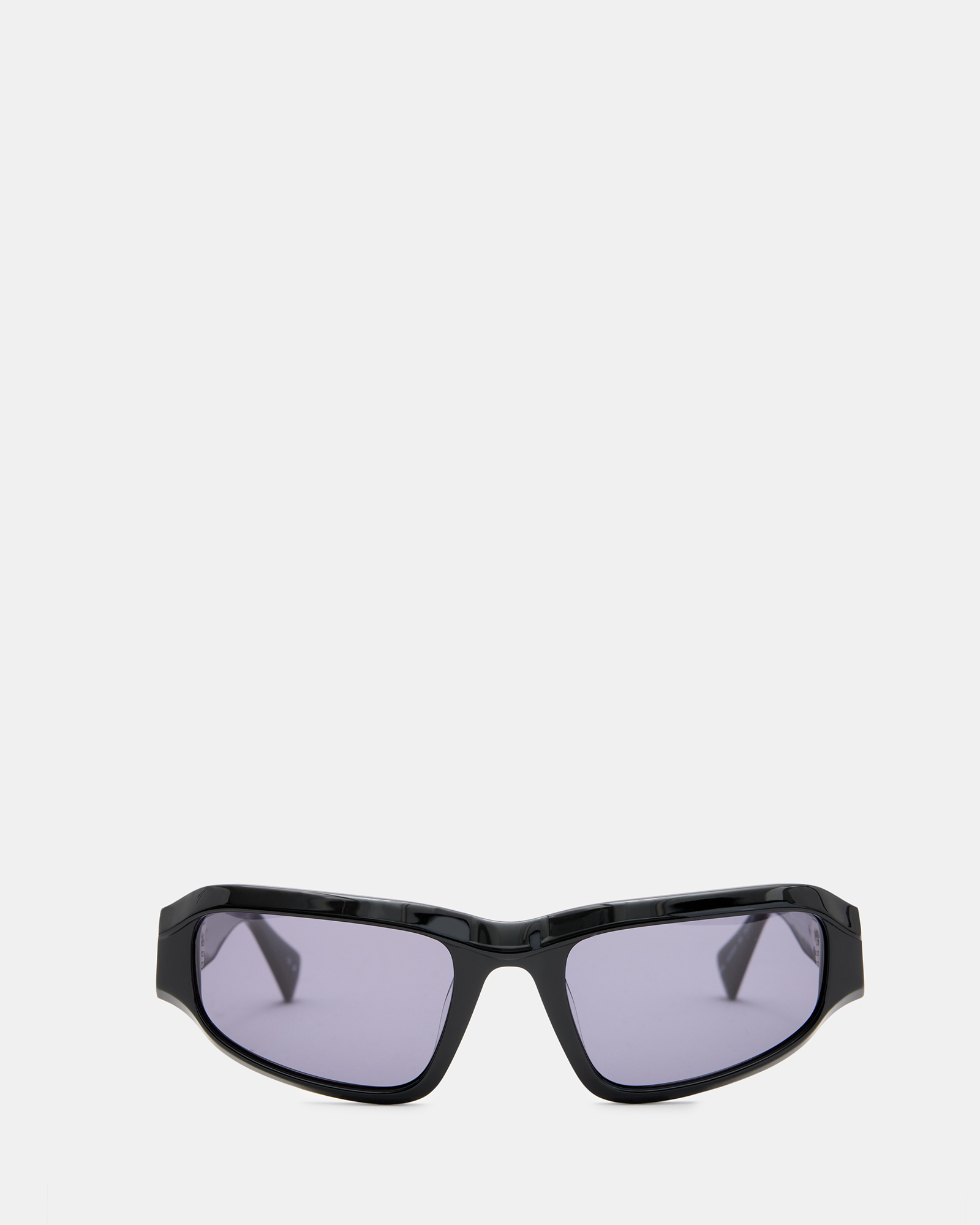Shop Allsaints Anderson Angular Wrap Around Sunglasses In Gloss Black