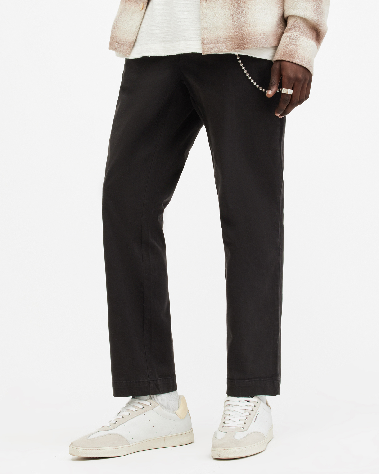 Shop Allsaints Rhode Cropped Slim Fit Trousers In Liquorice Black