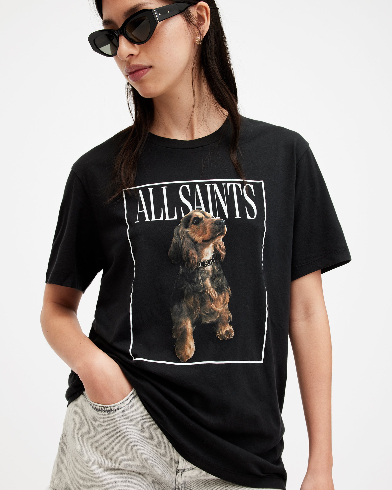 Shop Allsaints Pepper Dog Artwork Oversized T-shirt, In Black