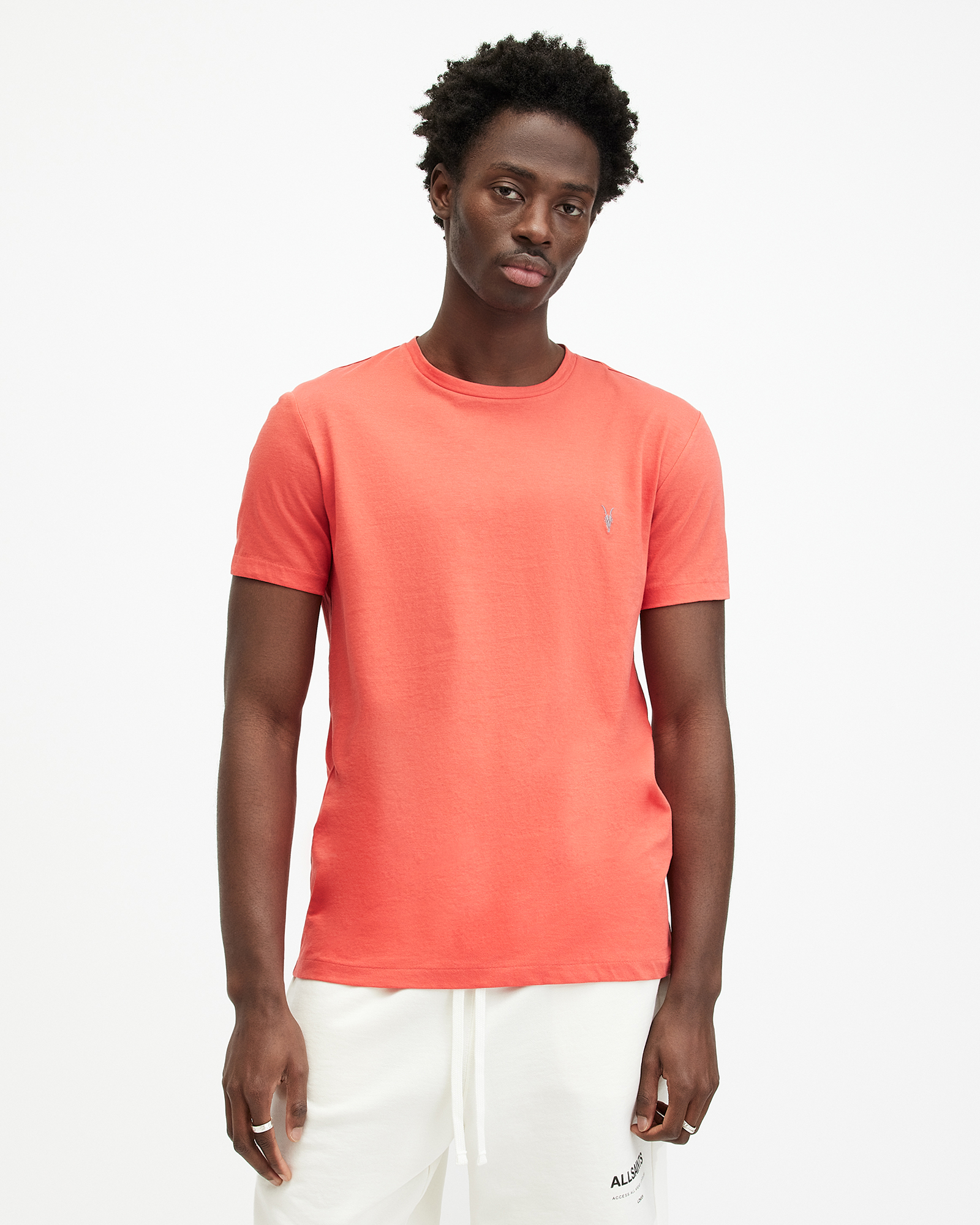 Shop Allsaints Tonic Crew Neck Slim Ramskull T-shirt In Sunburnt Orange