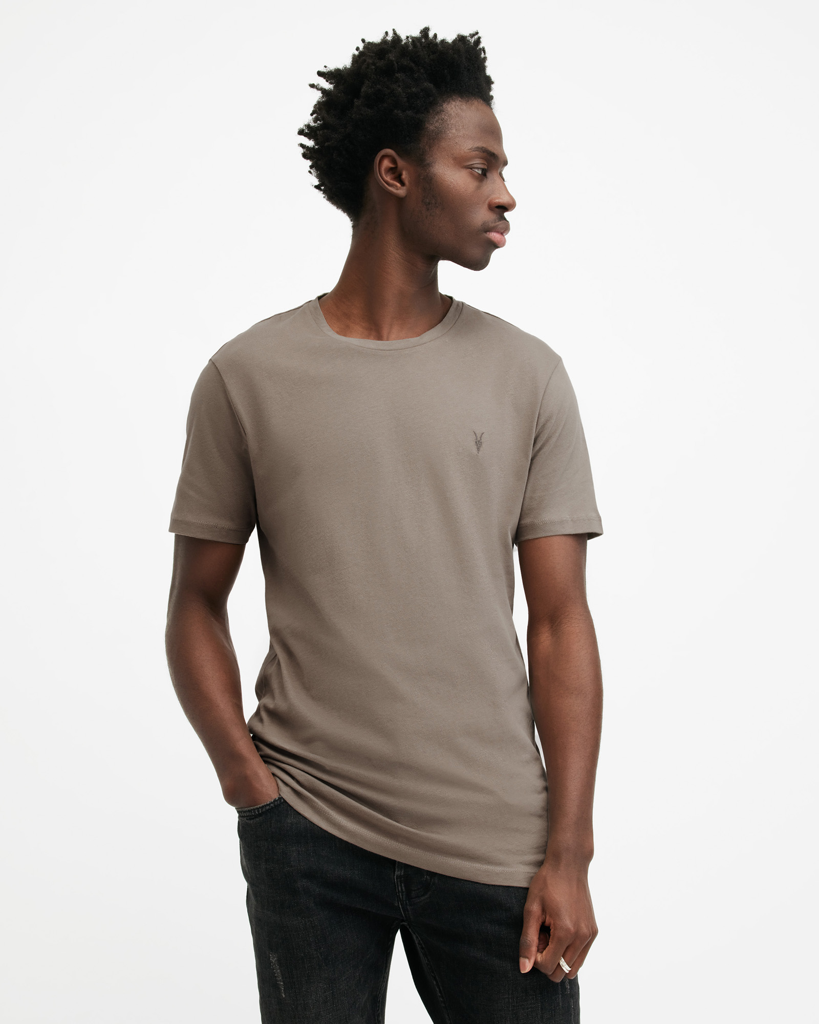 Brace Brushed Cotton Crew Neck T-Shirt PLANET GREY | ALLSAINTS US