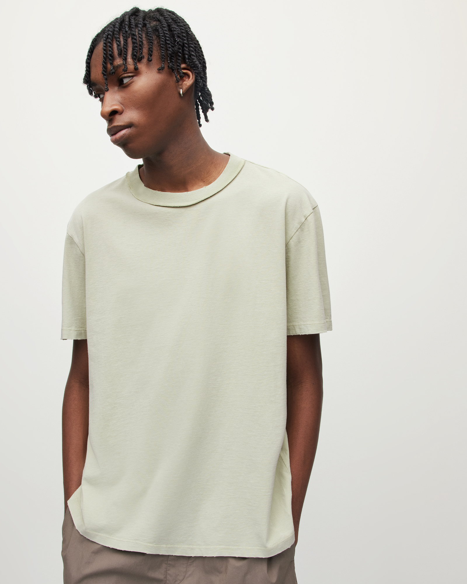 Allsaints Otto Relaxed Distressed Crew T-shirt In Neutral