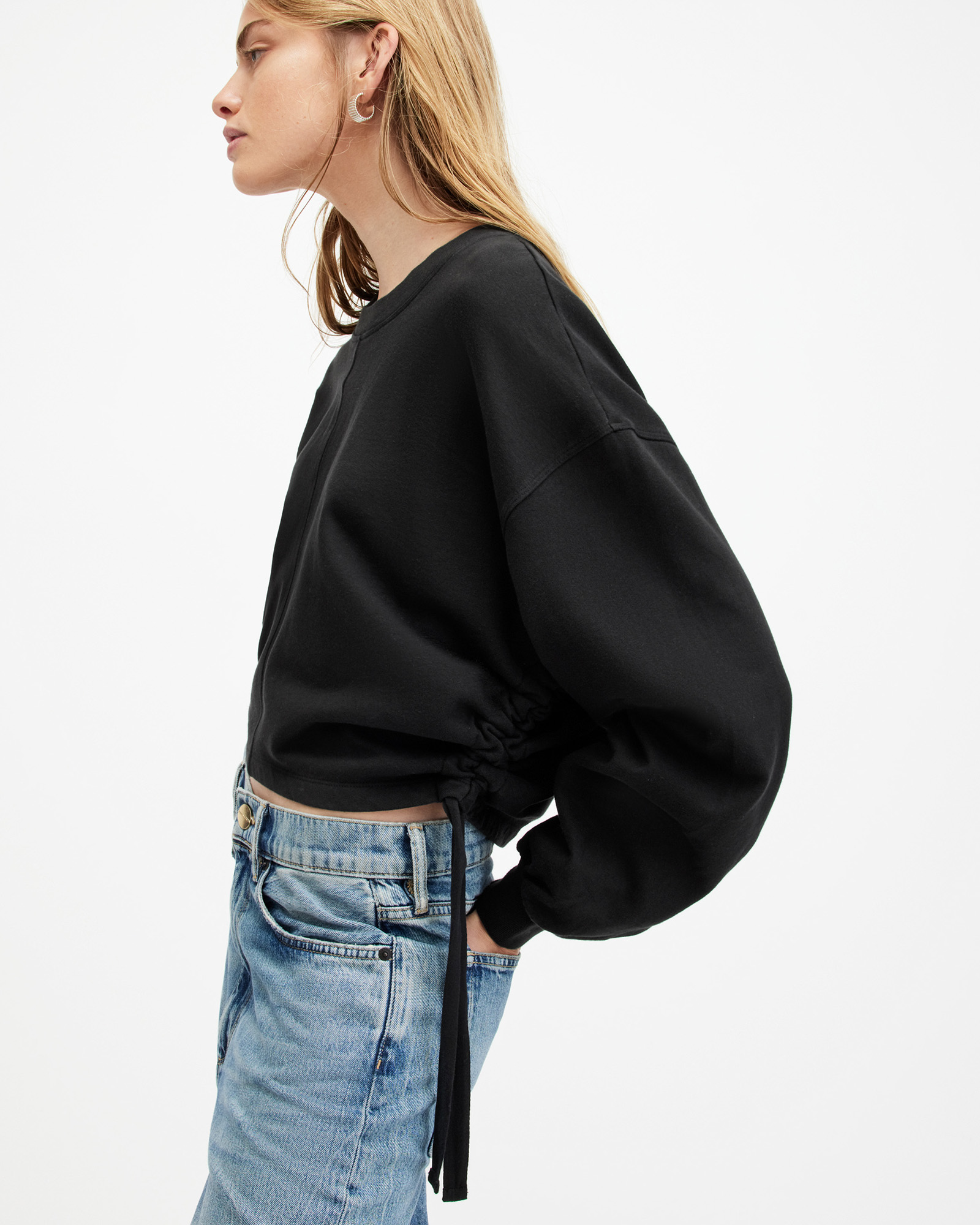 Allsaints Mira Drawcord Relaxed Fit Sweatshirt In Black