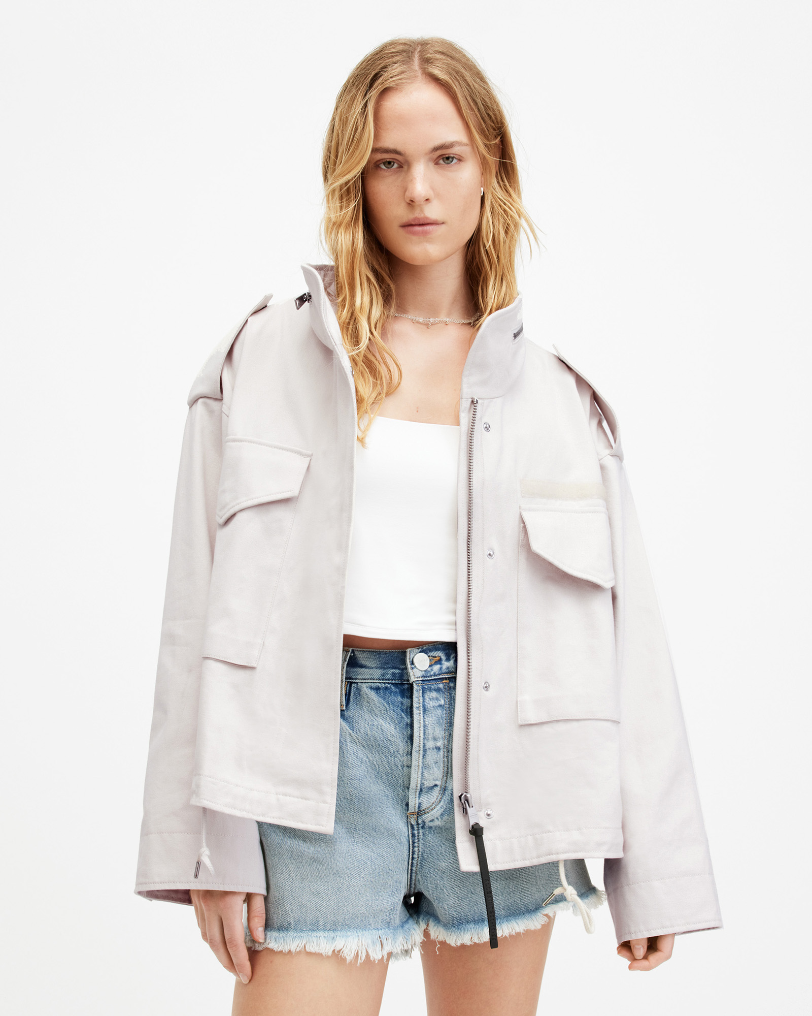 Shop Allsaints Amelia Relaxed Utility Jacket, In White Sand