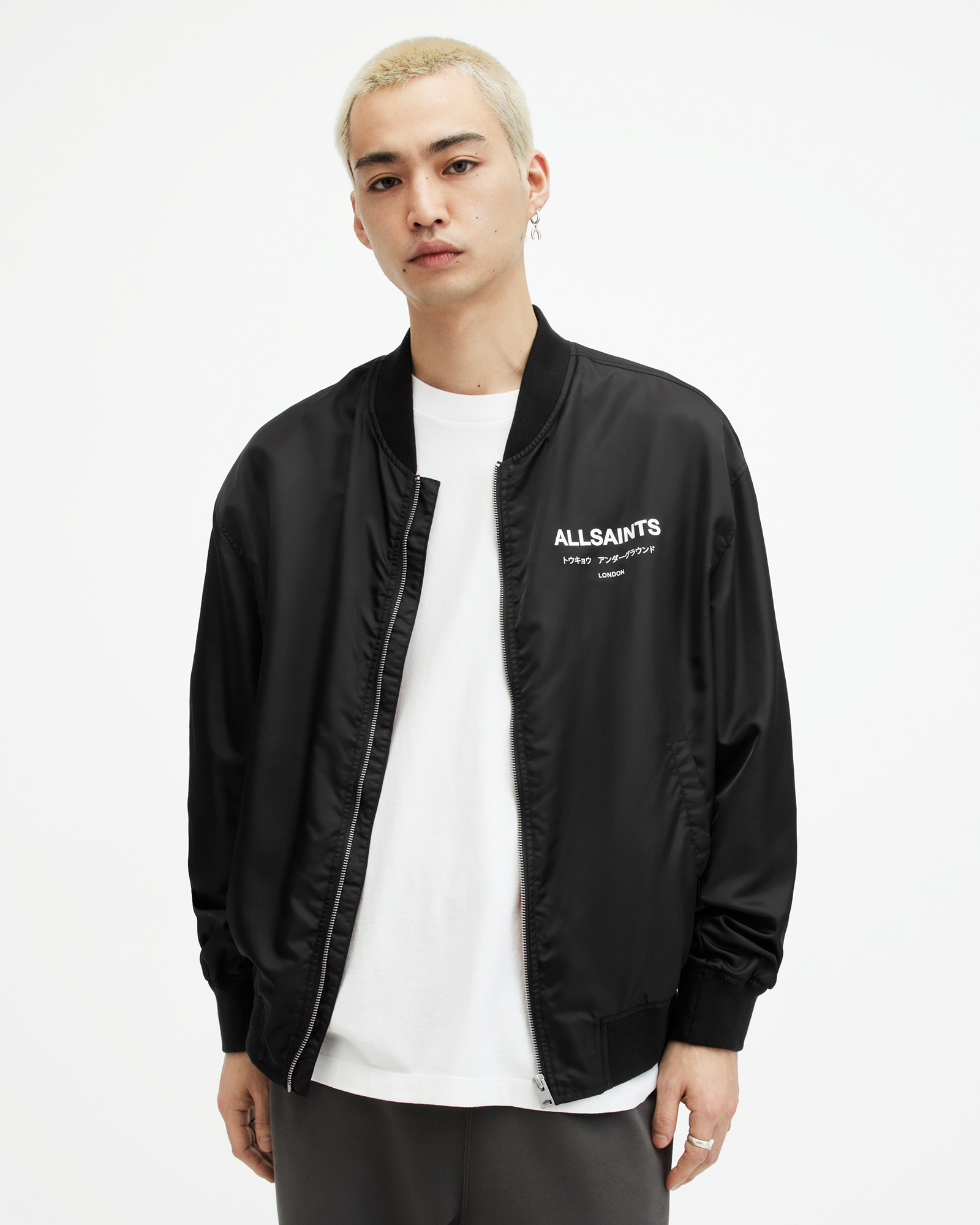 Shop Allsaints Underground Relaxed Fit Bomber Jacket, In Black