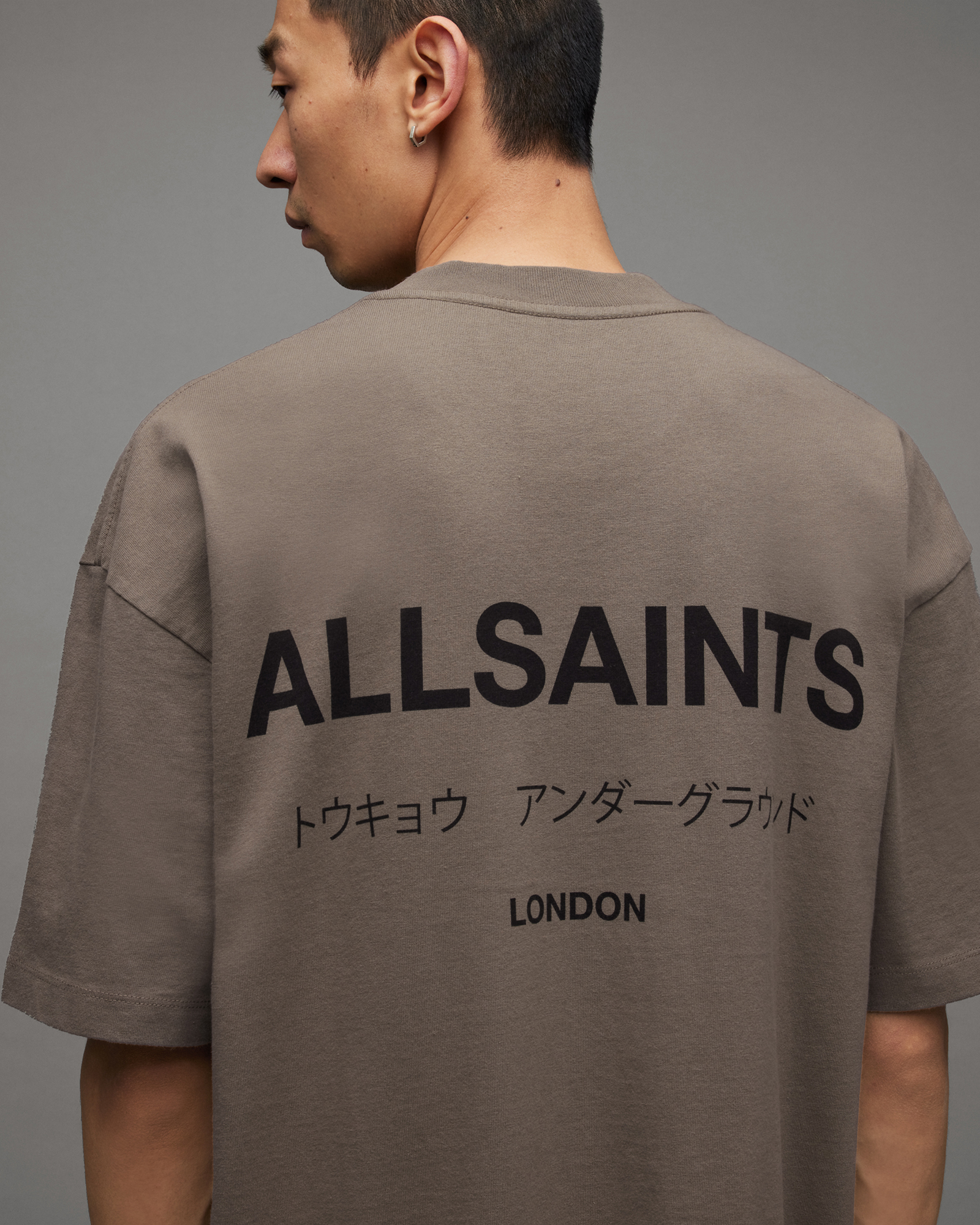 Allsaints Underground Oversized Crew Neck T-shirt In Grey