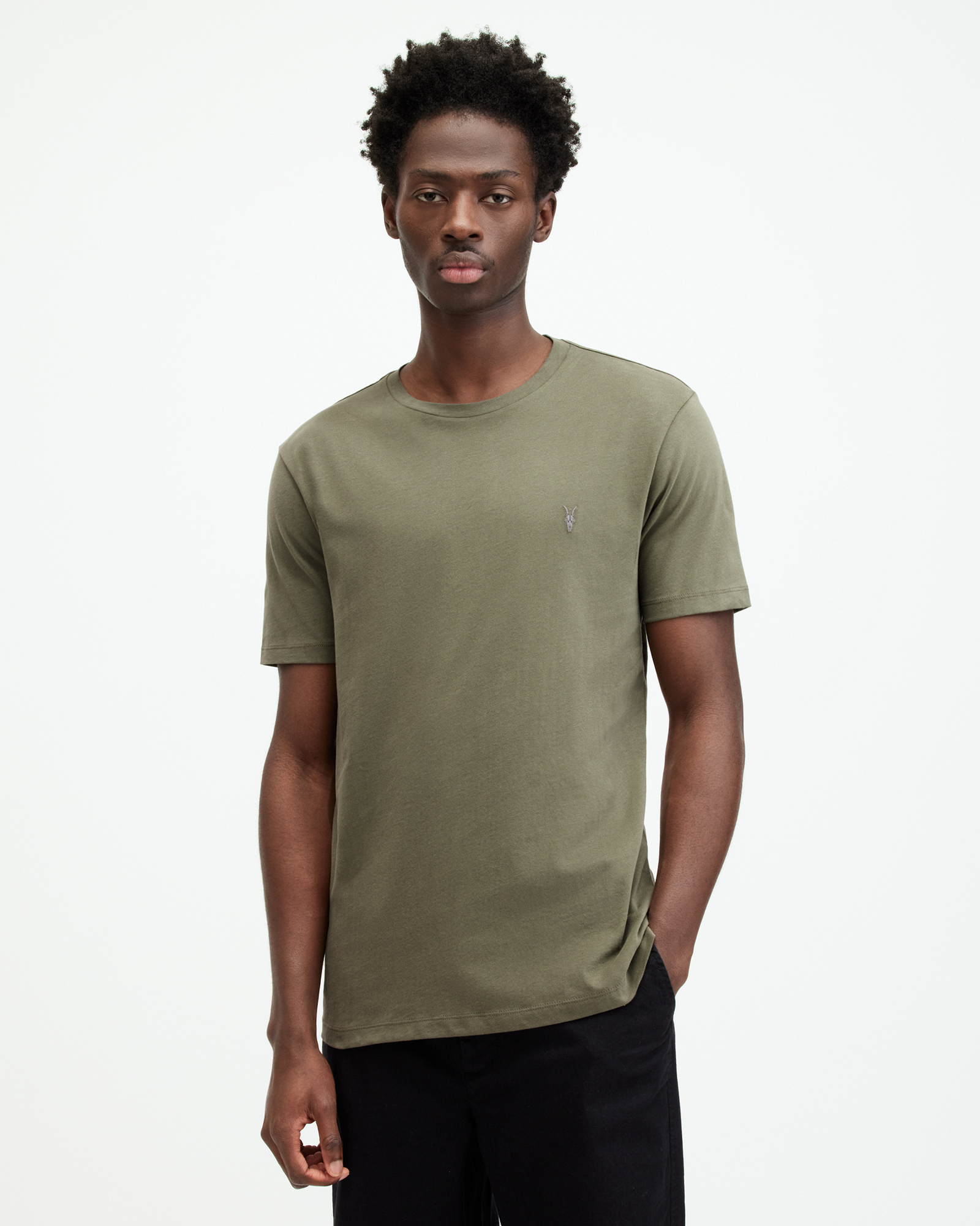 Shop Allsaints Brace Brushed Cotton Crew Neck T-shirt In Valley Green