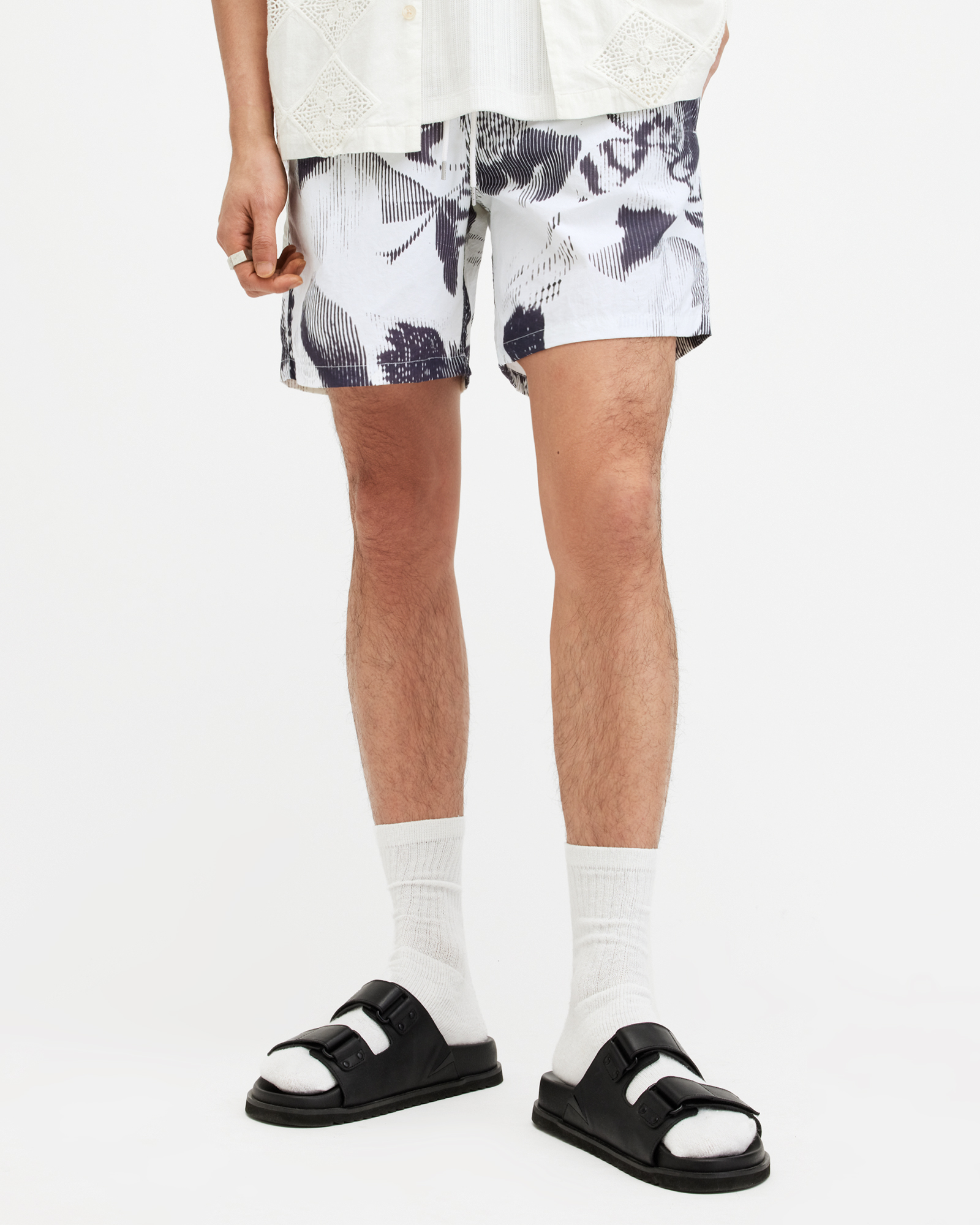 Allsaints Frequency Slim Fit Swim Shorts In Off White