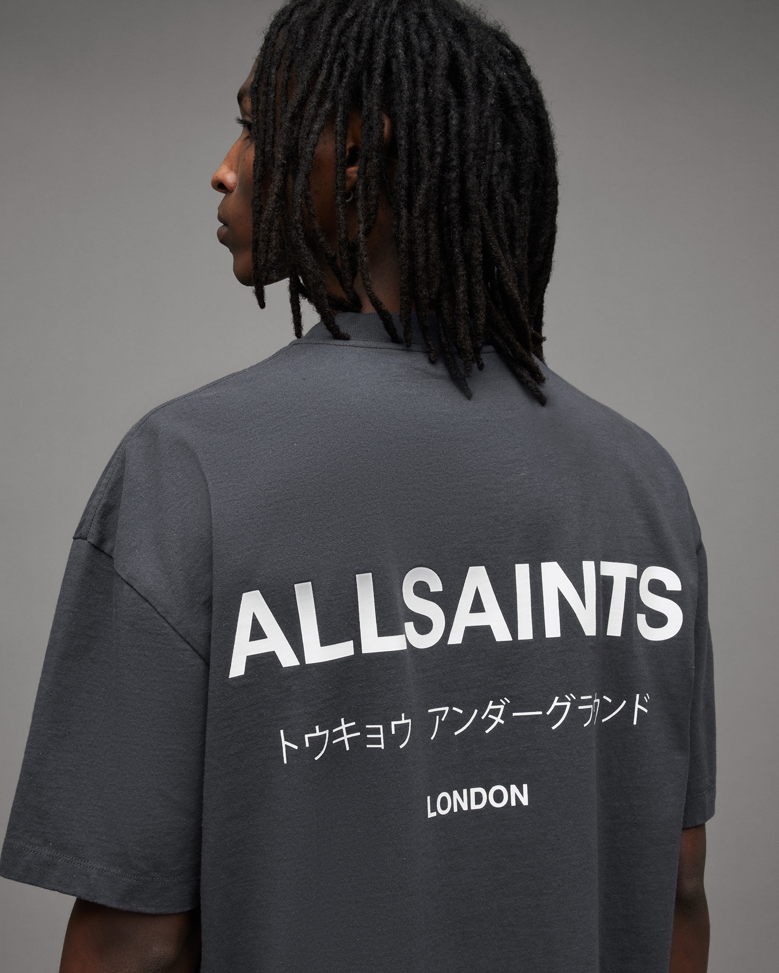 Allsaints Underground Oversized Crew Neck T-shirt In Graphite Blue