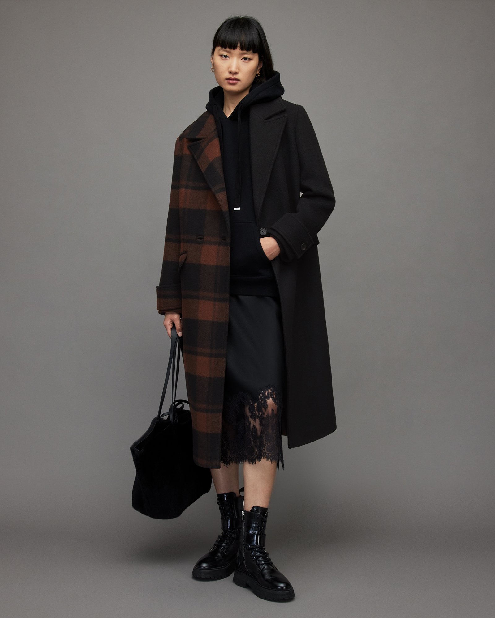 Mabel Oversized Checked Coat Brown Chk | ALLSAINTS US